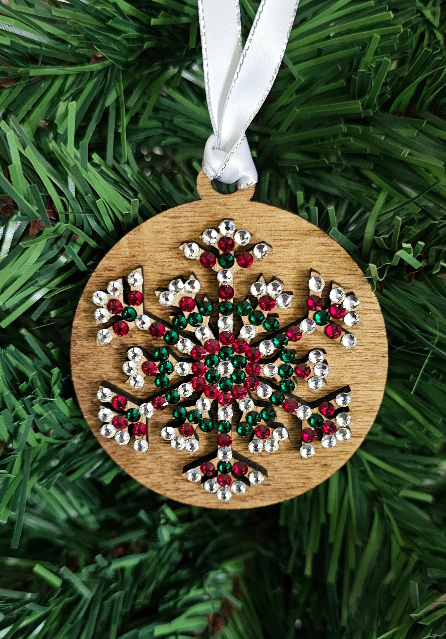 Snowflake w/ Rhinestones - Wood Ornaments