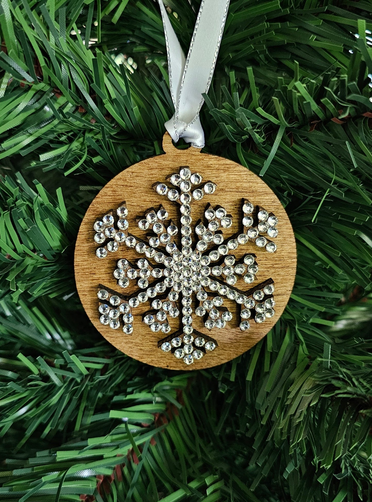 Snowflake w/ Rhinestones - Wood Ornaments