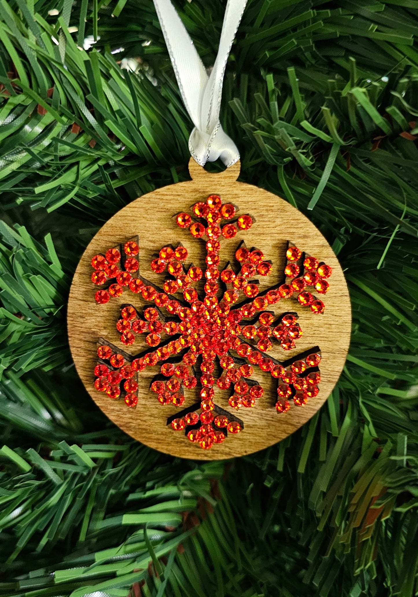 Snowflake w/ Rhinestones - Wood Ornaments