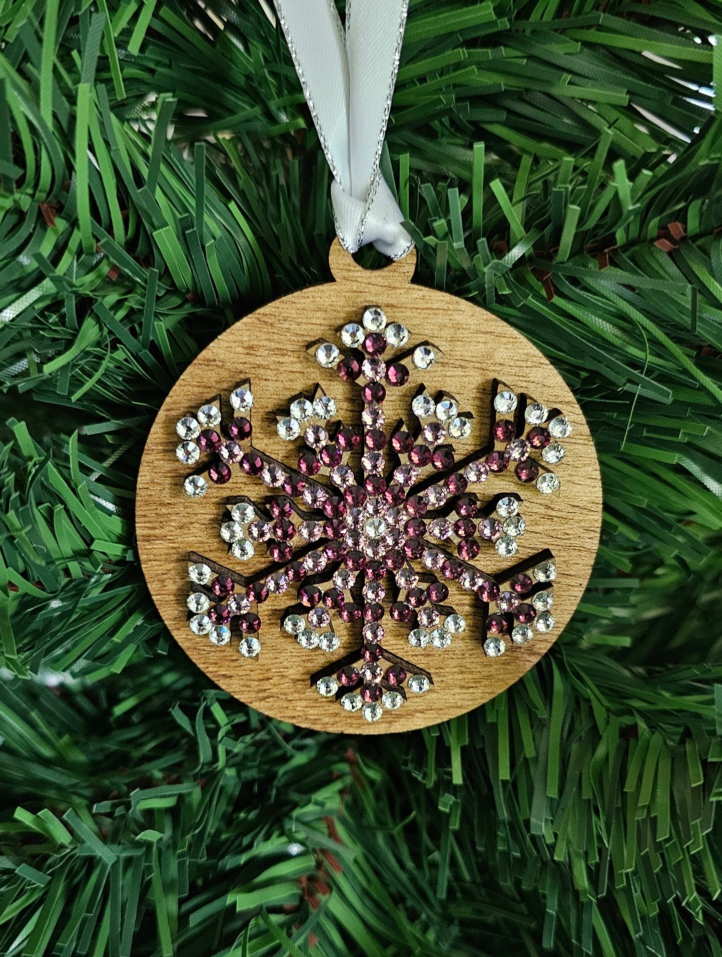 Snowflake w/ Rhinestones - Wood Ornaments