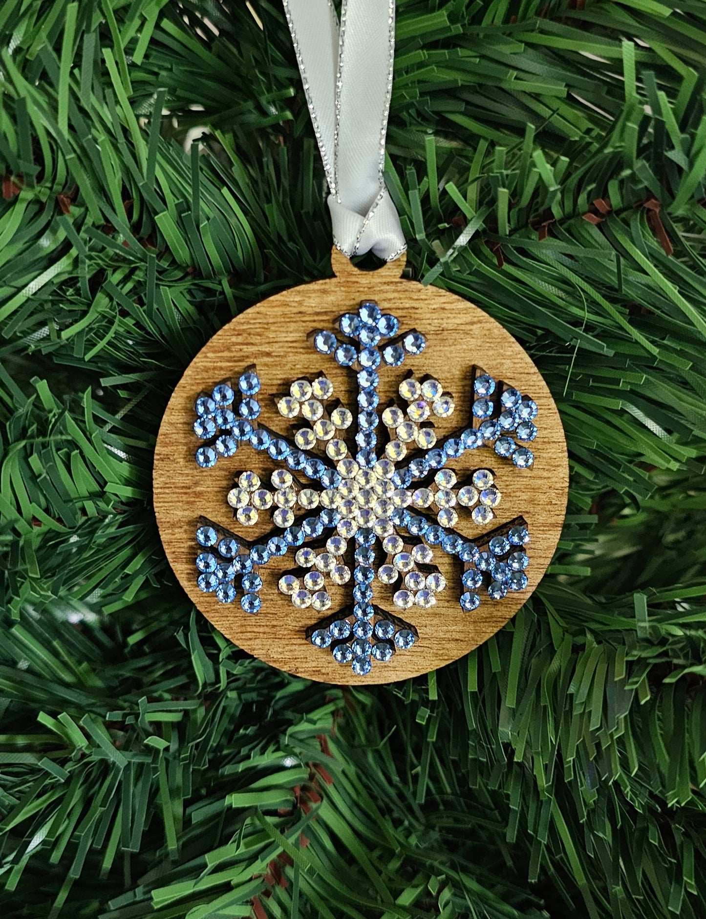 Snowflake w/ Rhinestones - Wood Ornaments