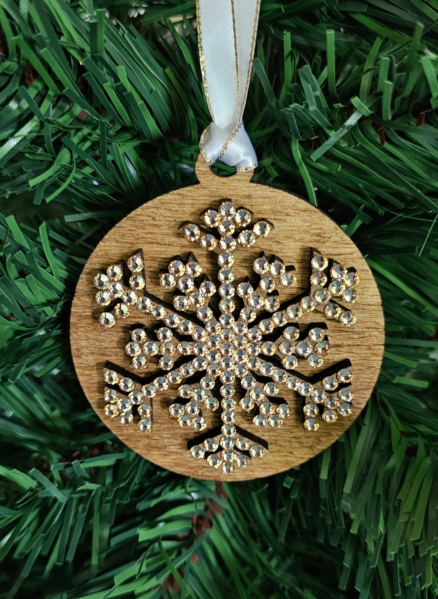 Snowflake w/ Rhinestones - Wood Ornaments