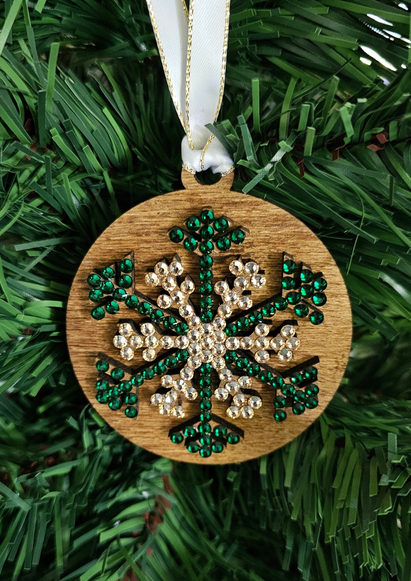 Snowflake w/ Rhinestones - Wood Ornaments