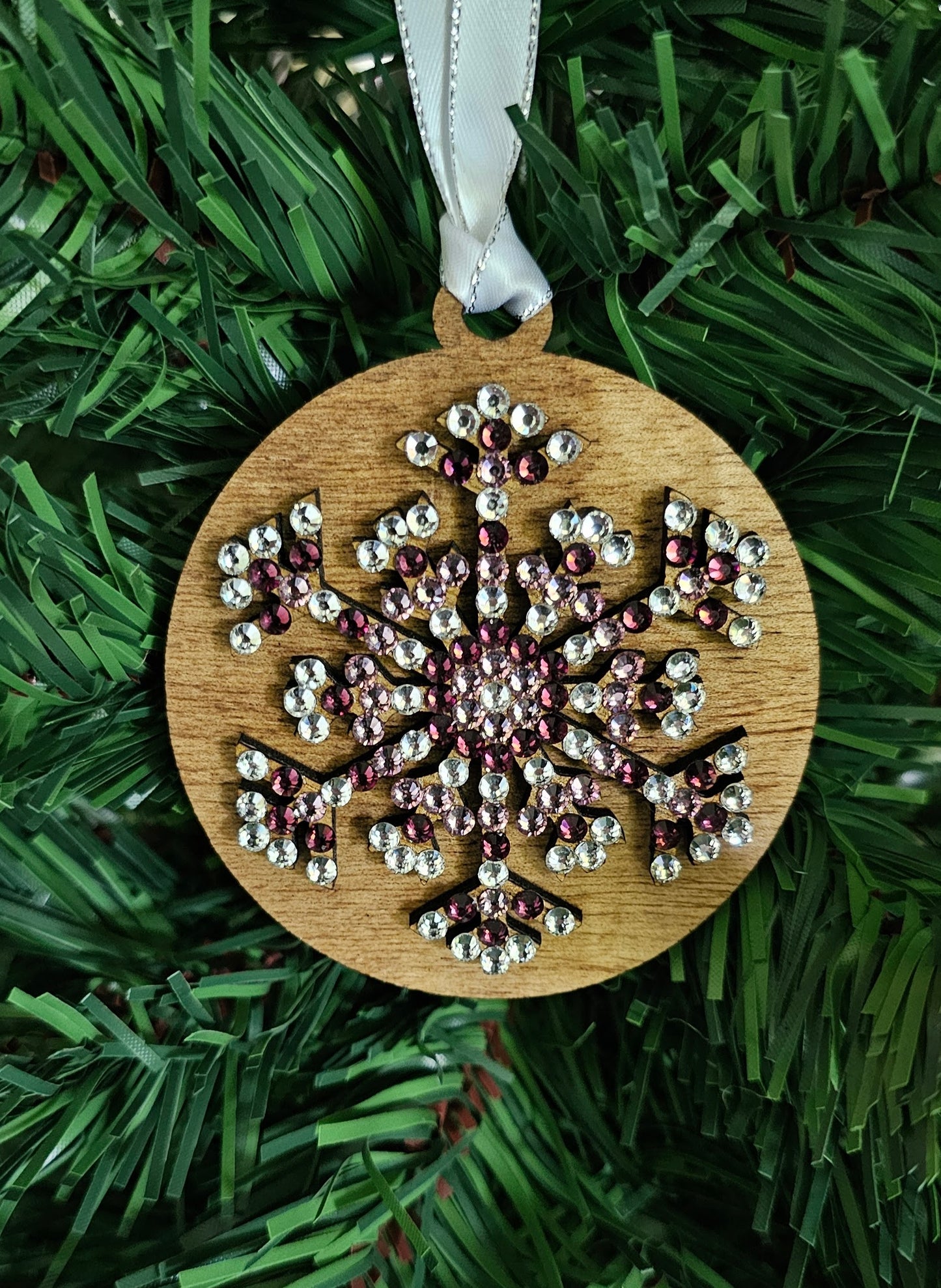 Snowflake w/ Rhinestones - Wood Ornaments