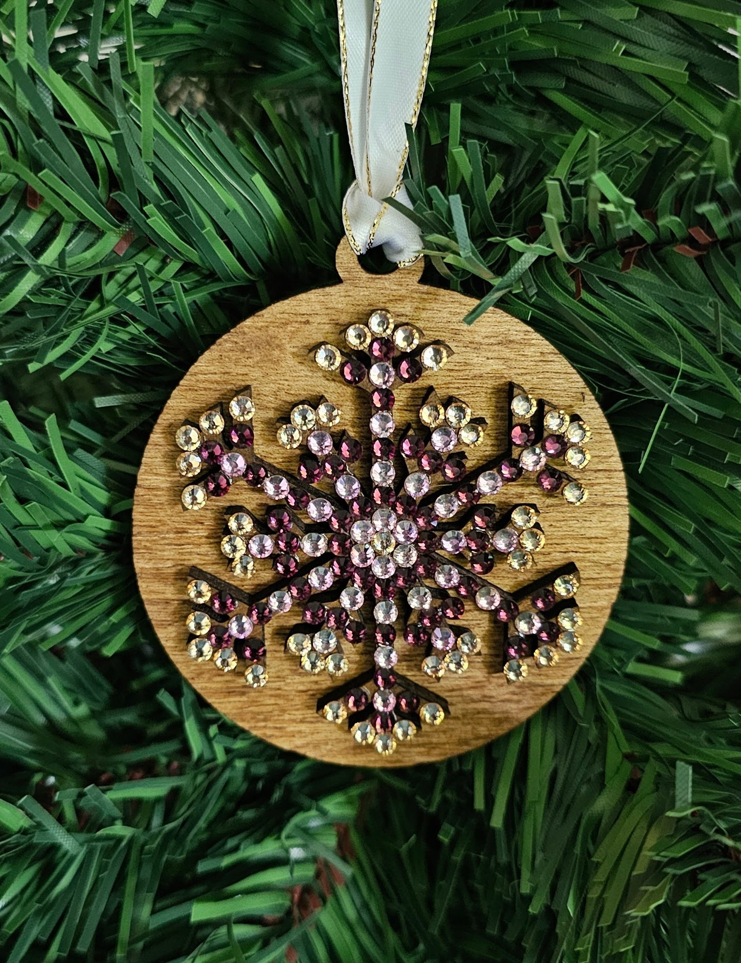 Snowflake w/ Rhinestones - Wood Ornaments