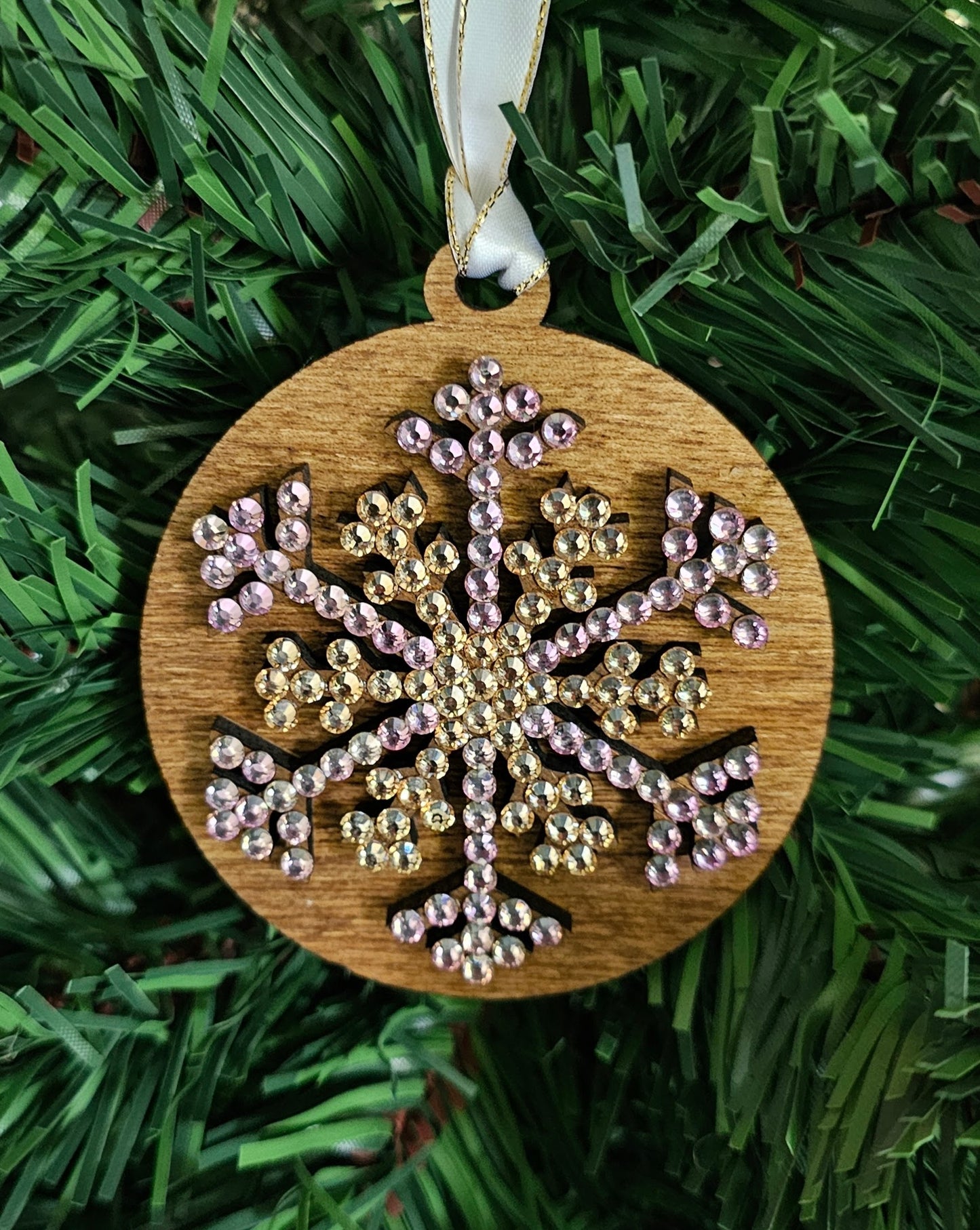 Snowflake w/ Rhinestones - Wood Ornaments