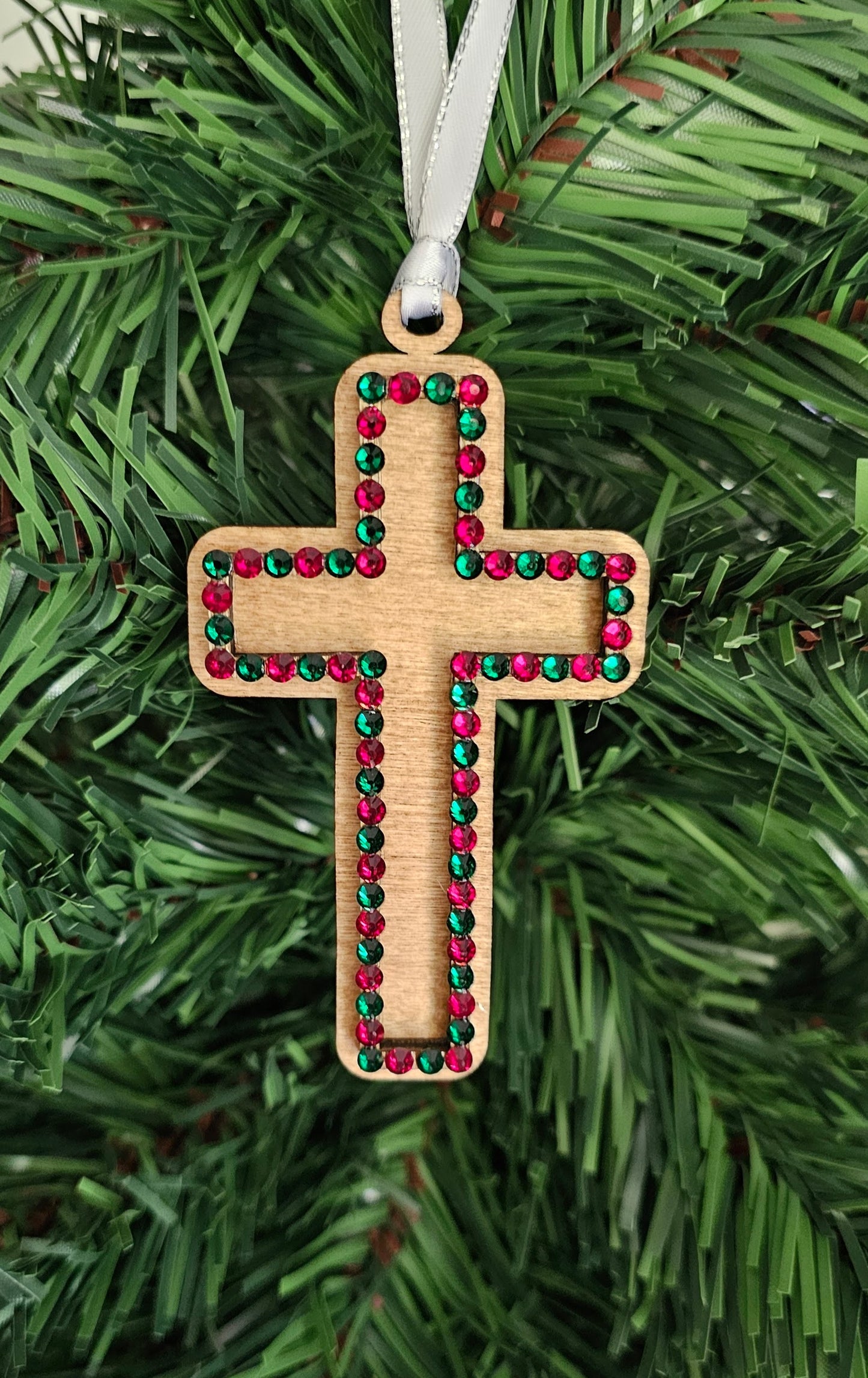 Rhinestone Cross - Wood Ornaments