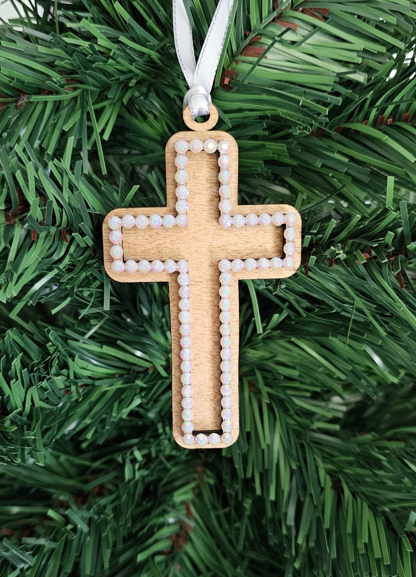 Rhinestone Cross - Wood Ornaments