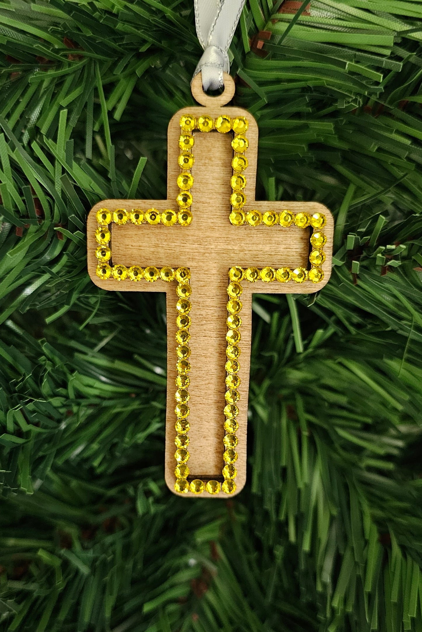 Rhinestone Cross - Wood Ornaments