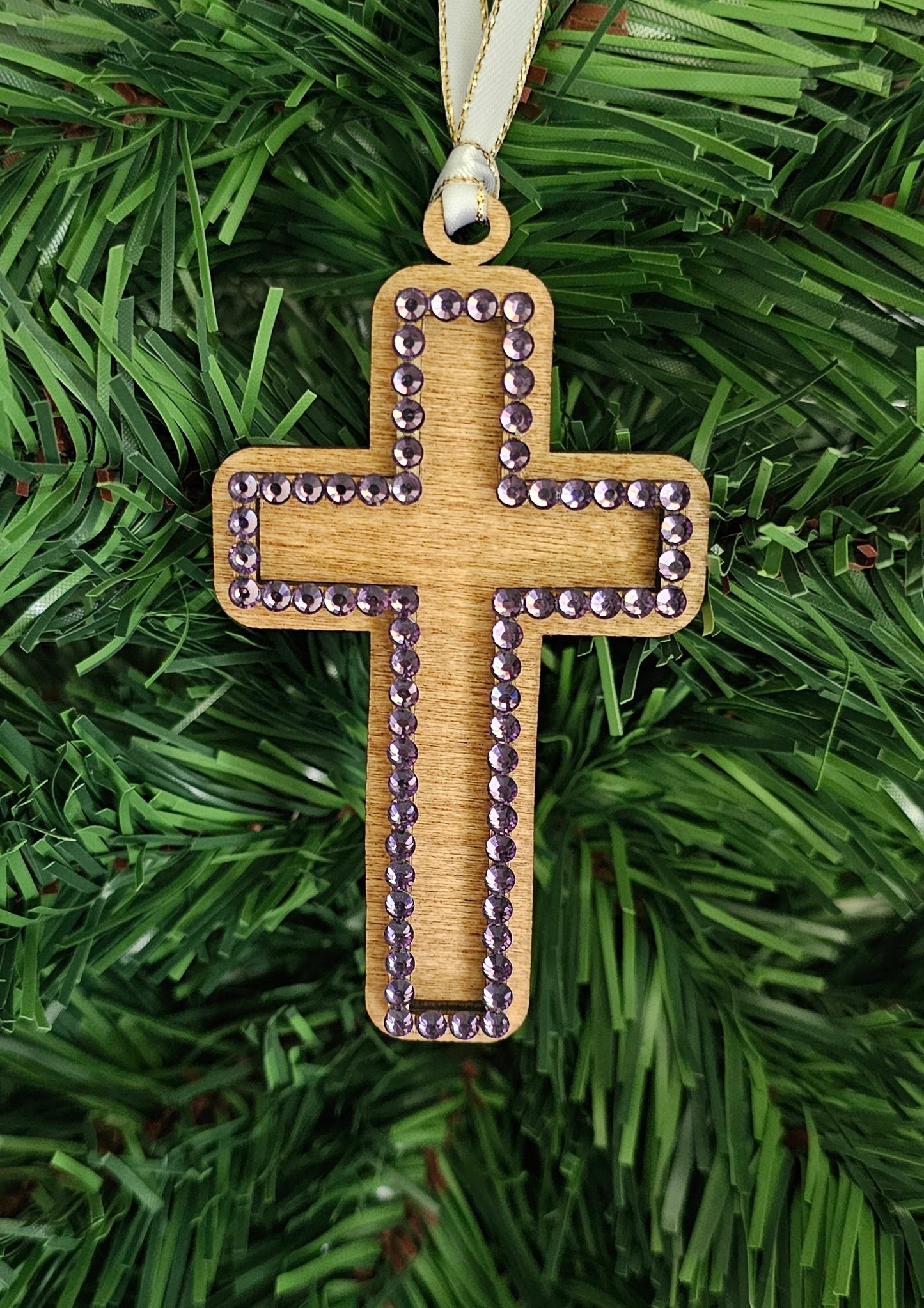 Rhinestone Cross - Wood Ornaments