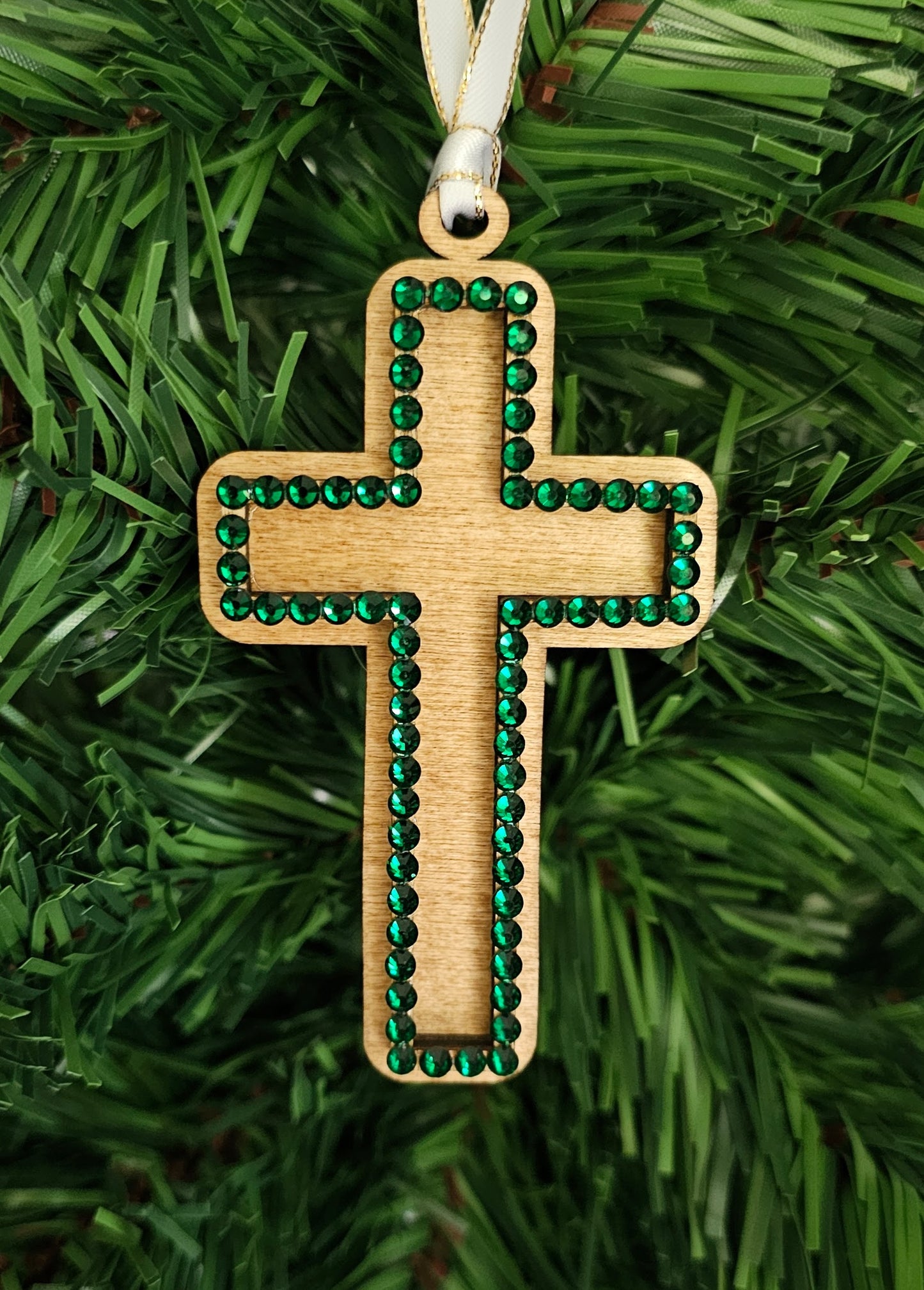 Rhinestone Cross - Wood Ornaments