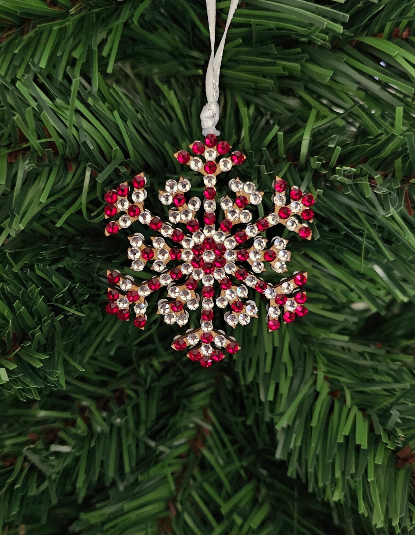 Rhinestone Snowflake Ornaments - Green & Red Variations