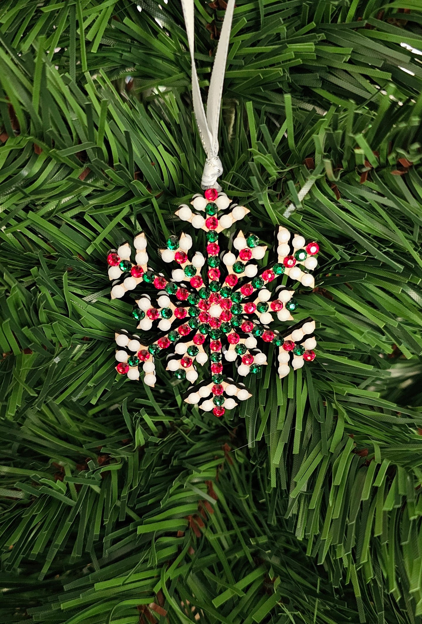 Rhinestone Snowflake Ornaments - Green & Red Variations