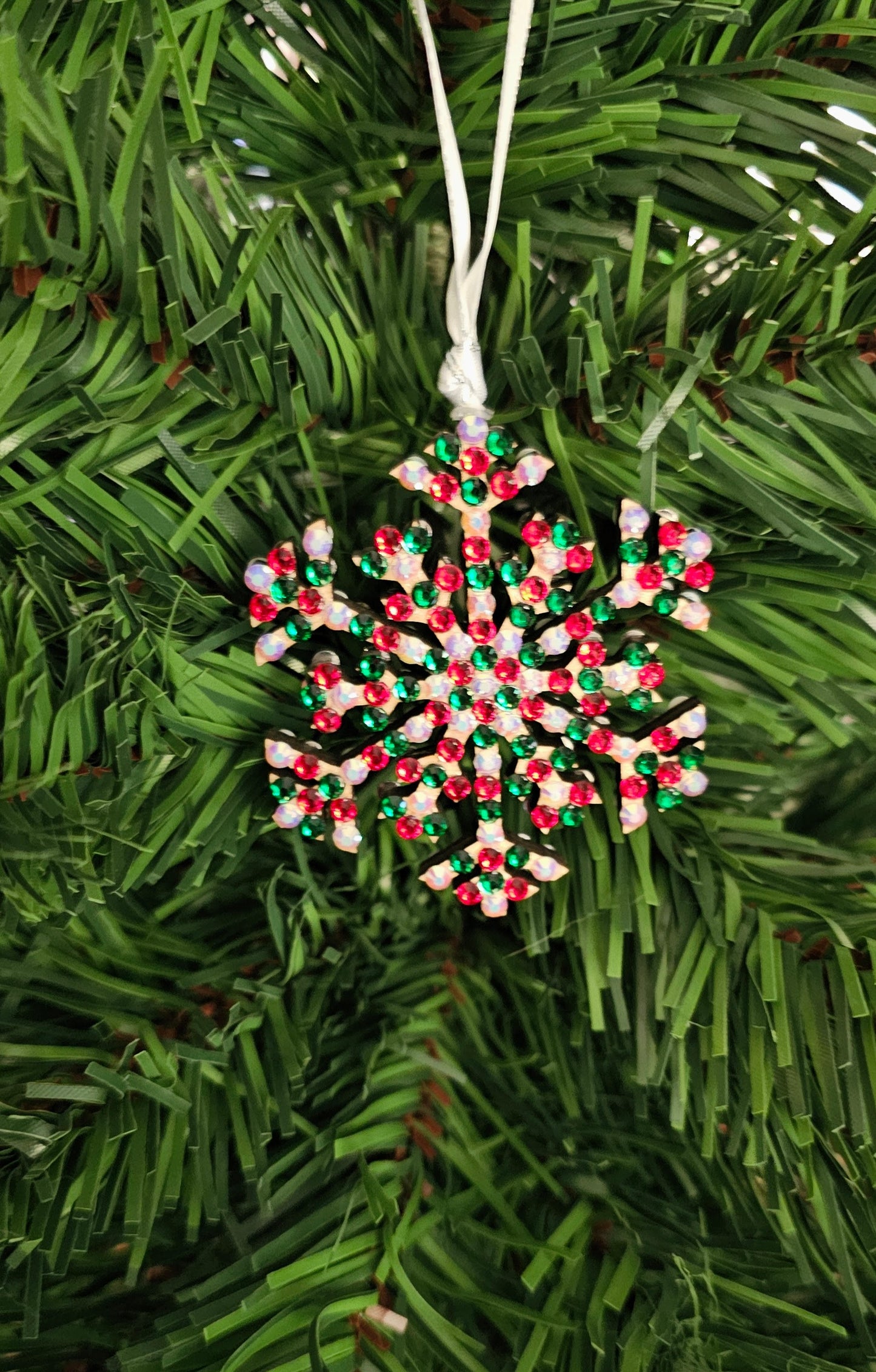 Rhinestone Snowflake Ornaments - Green & Red Variations