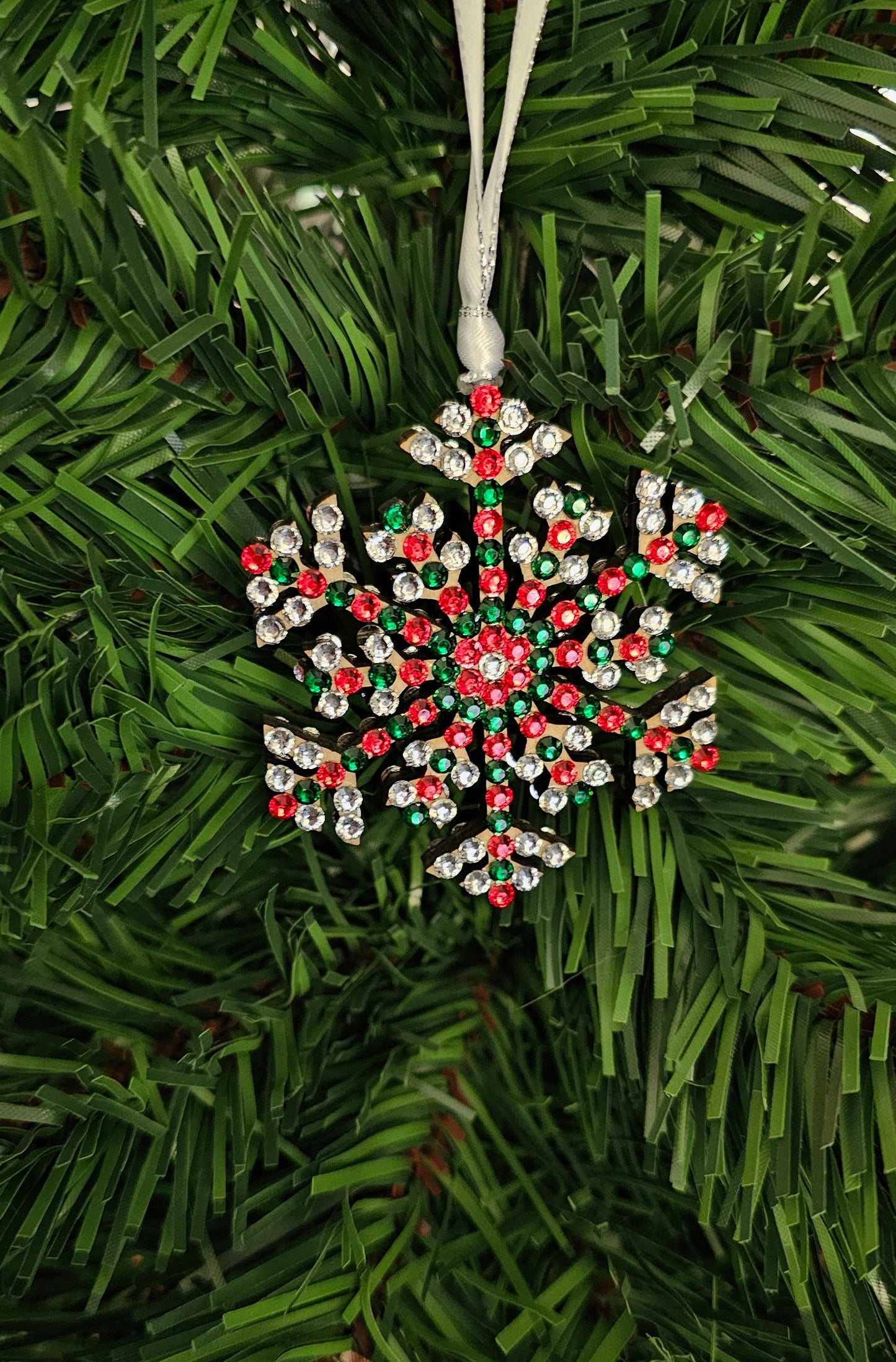 Rhinestone Snowflake Ornaments - Green & Red Variations