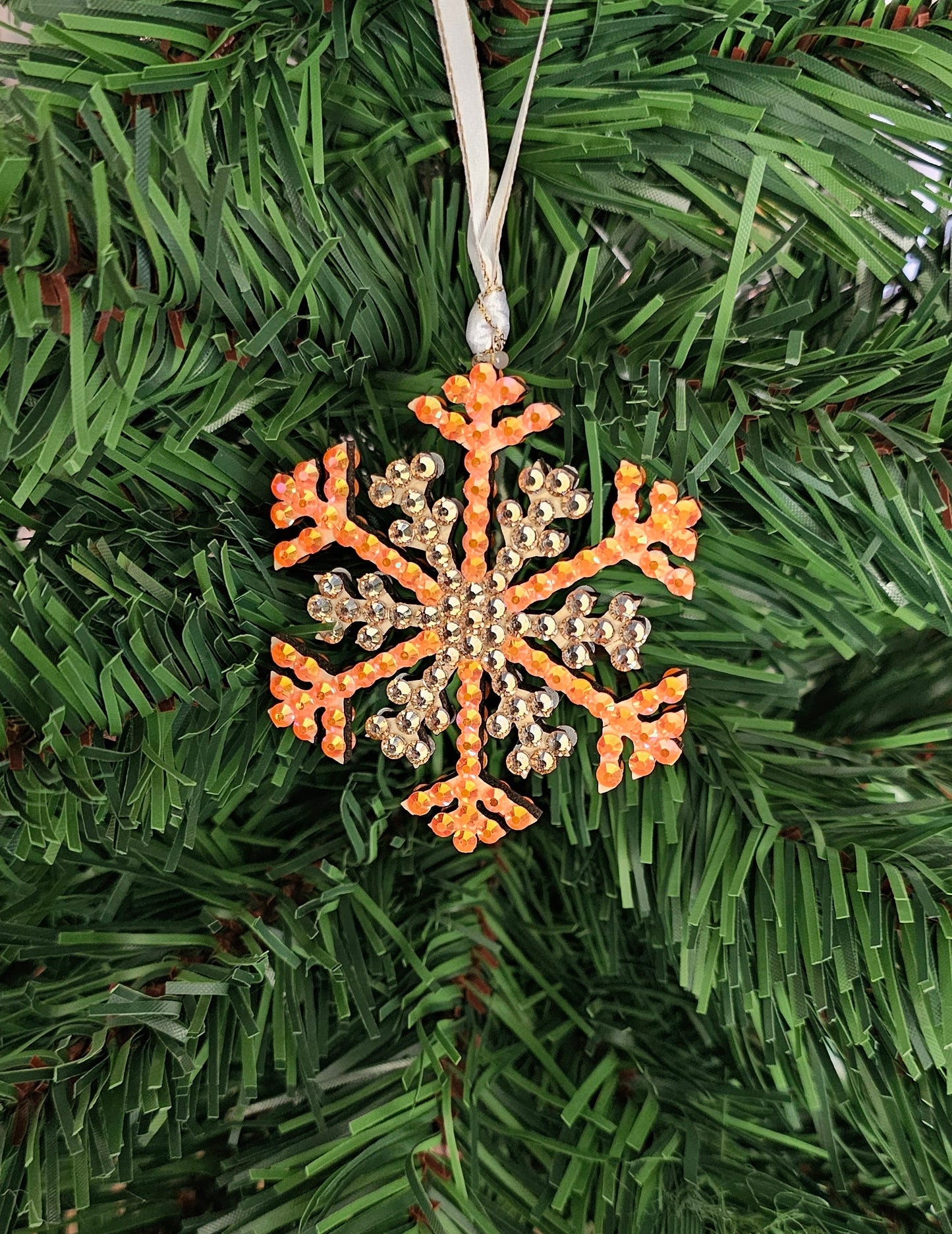 Rhinestone Snowflake Ornaments - Orange Variations