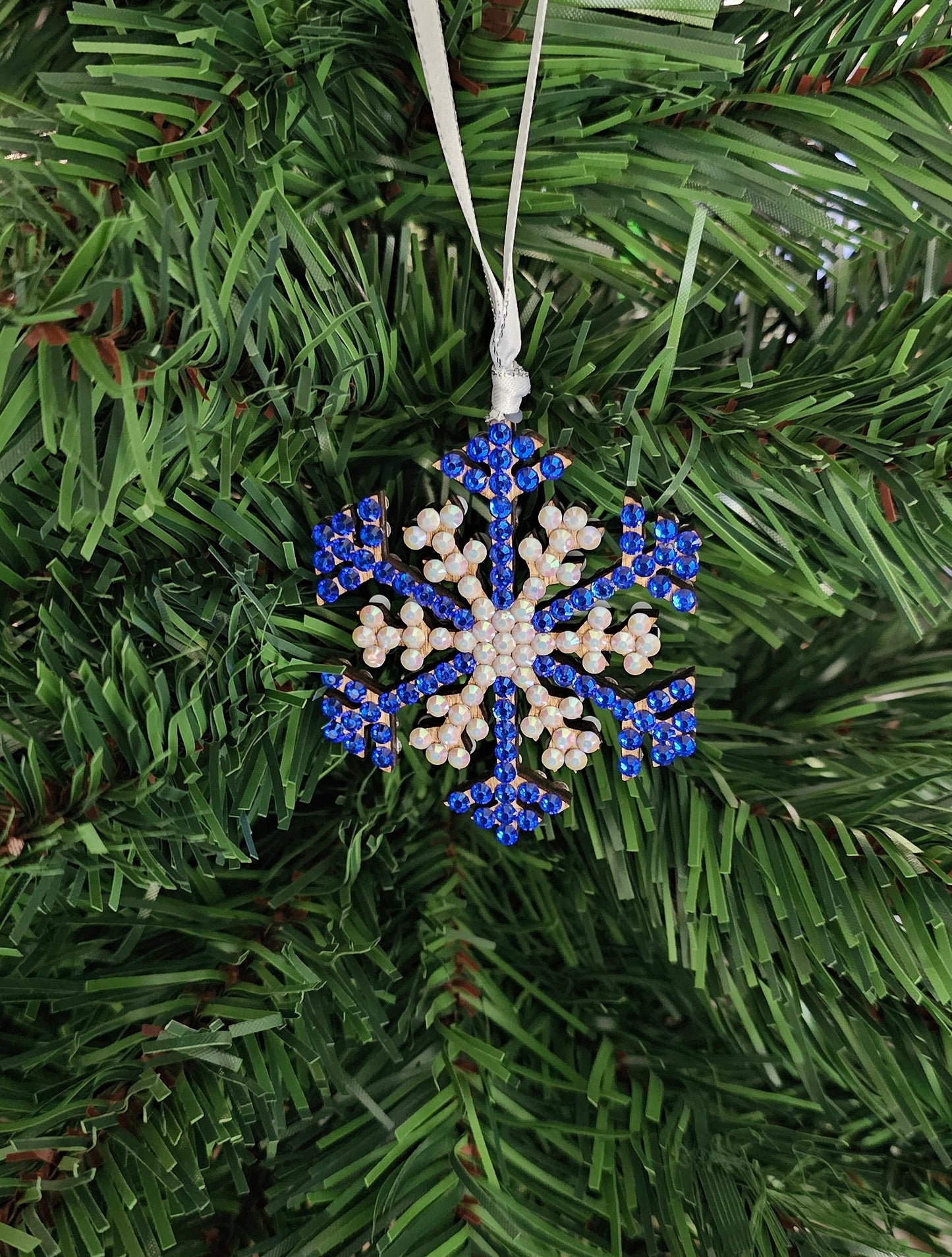 Rhinestone Snowflake Ornaments - Blue Variations