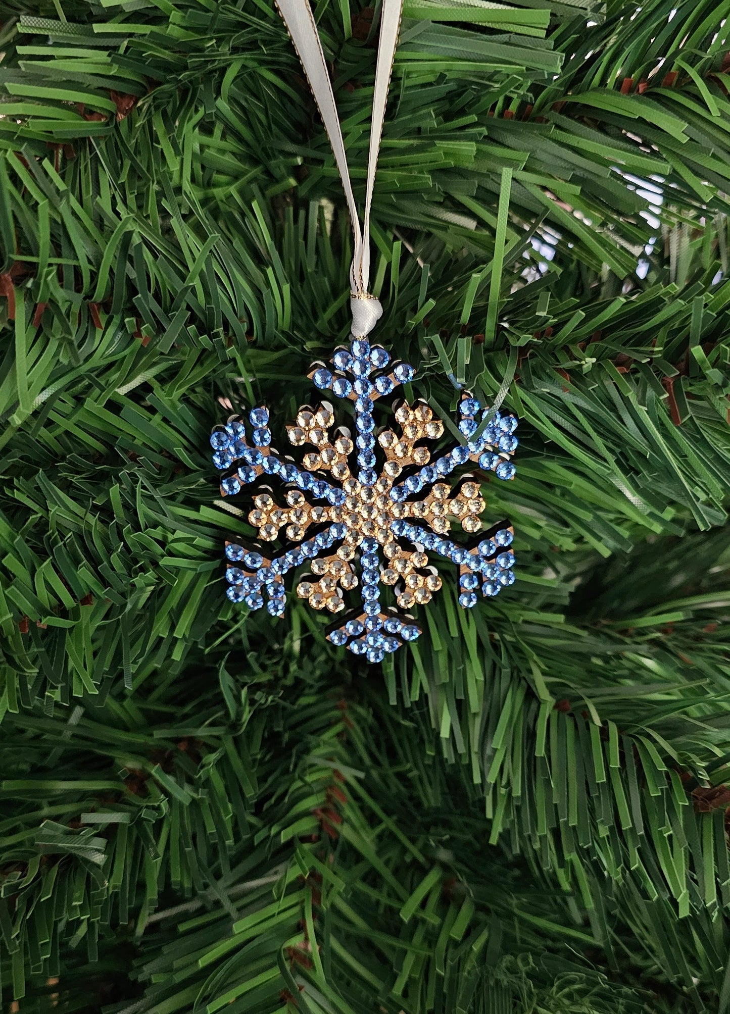 Rhinestone Snowflake Ornaments - Blue Variations