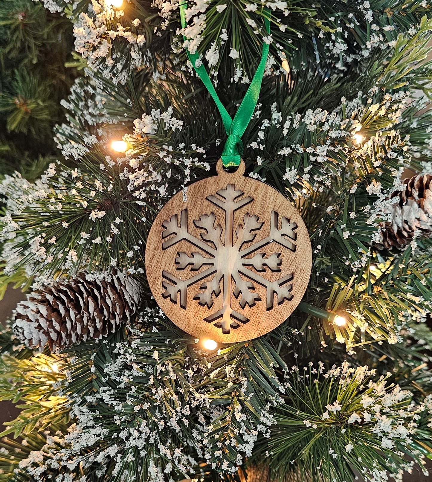 Wood/Glitter Ornaments - Snowflake