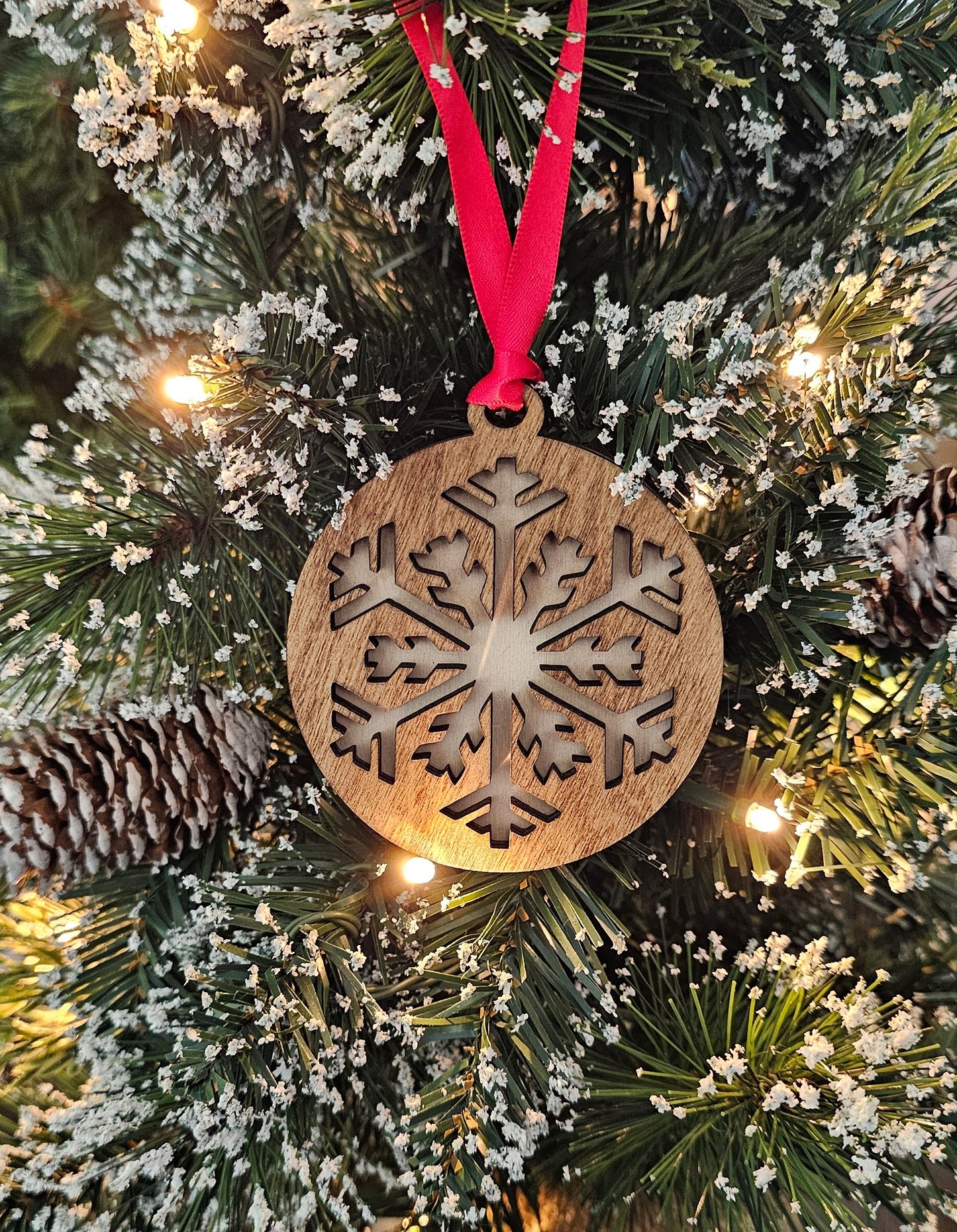 Wood/Glitter Ornaments - Snowflake