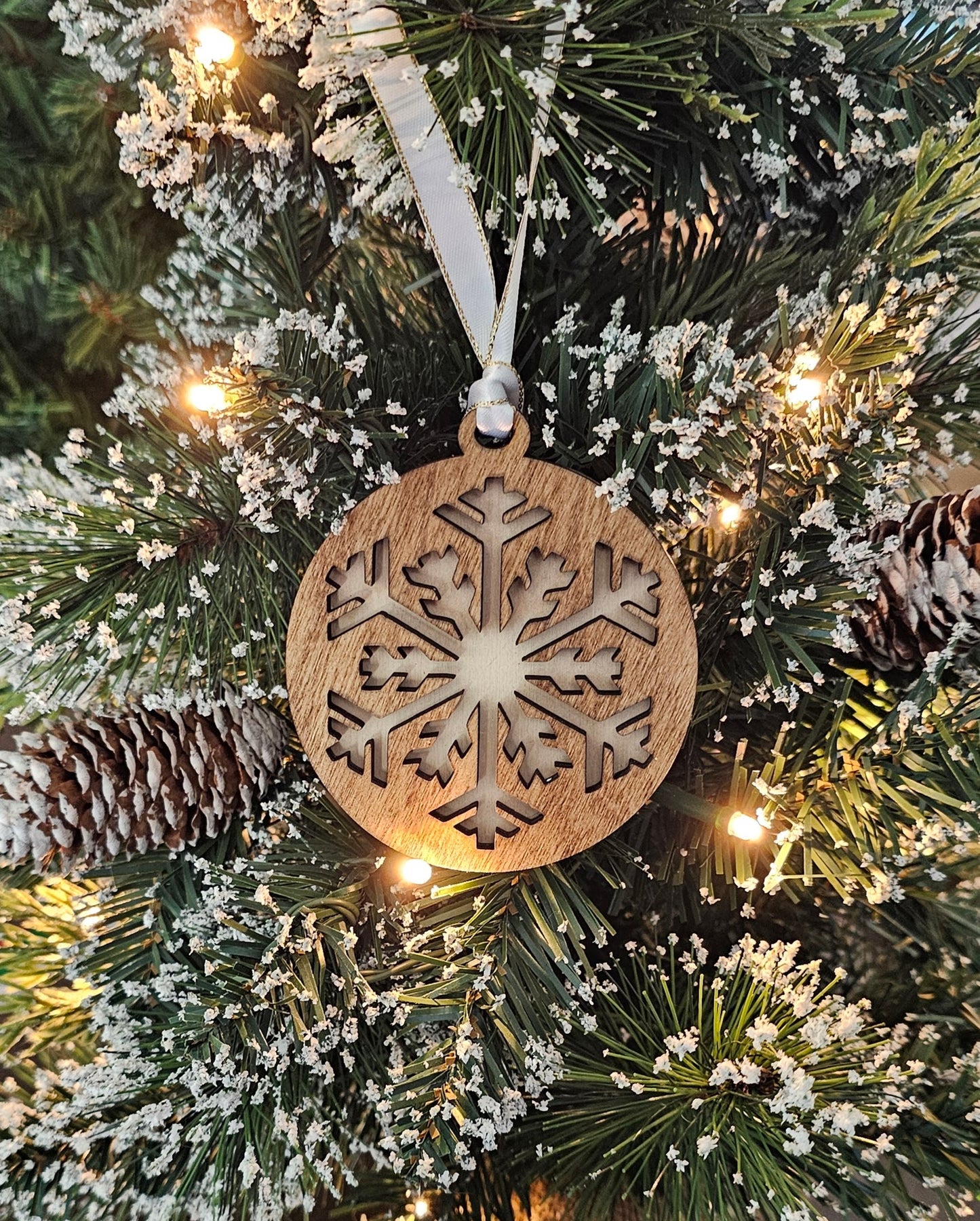 Wood/Glitter Ornaments - Snowflake