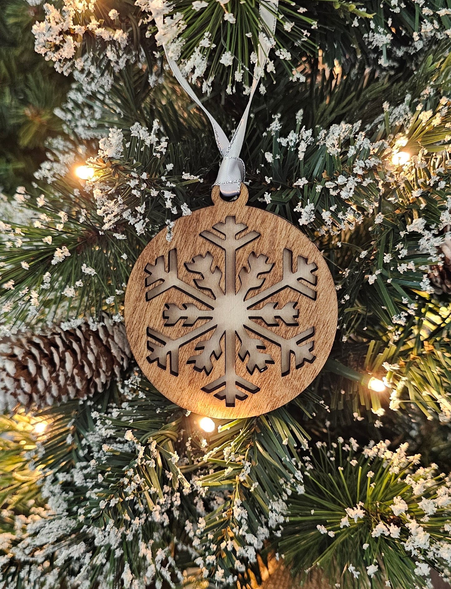 Wood/Glitter Ornaments - Snowflake