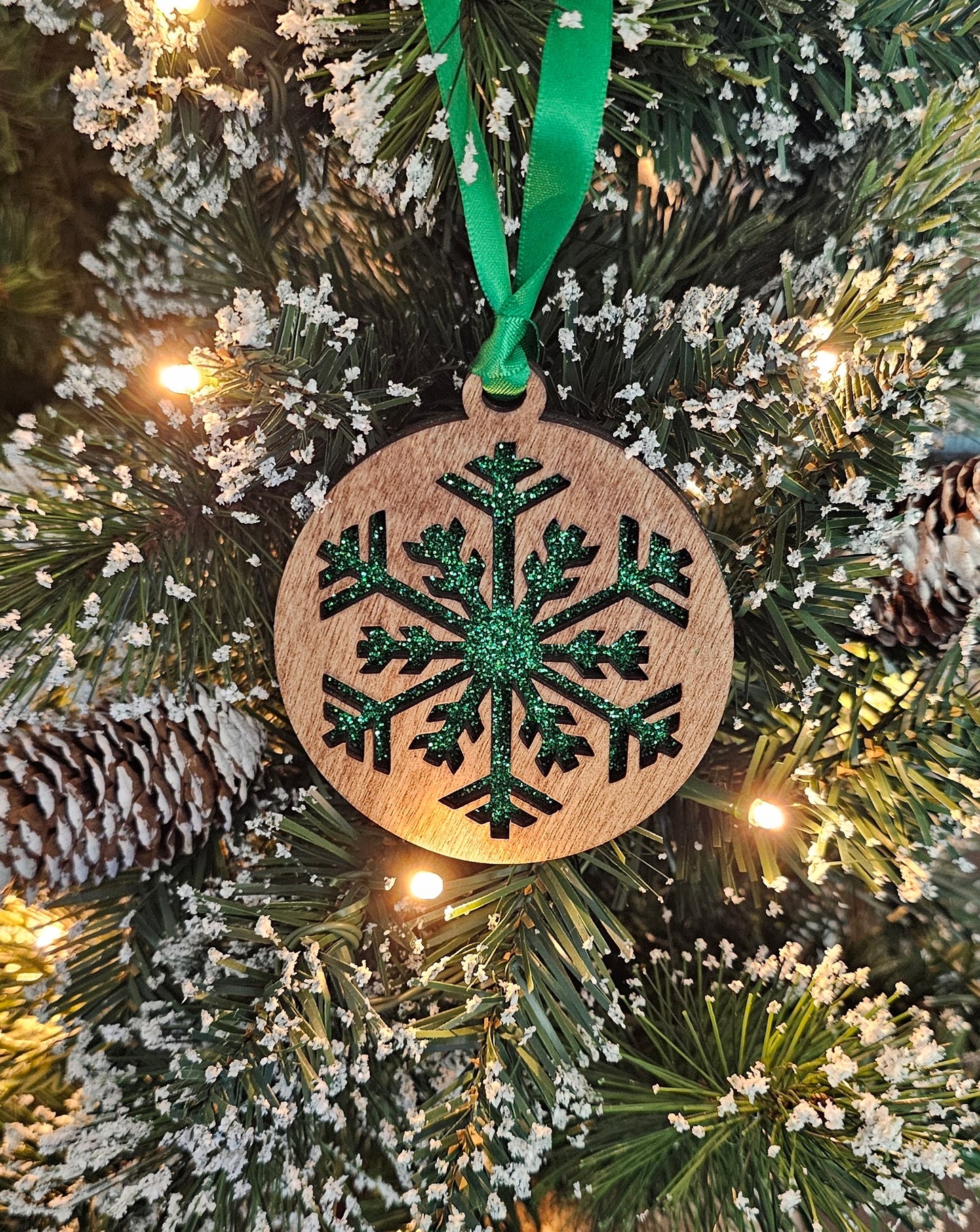 Wood/Glitter Ornaments - Snowflake