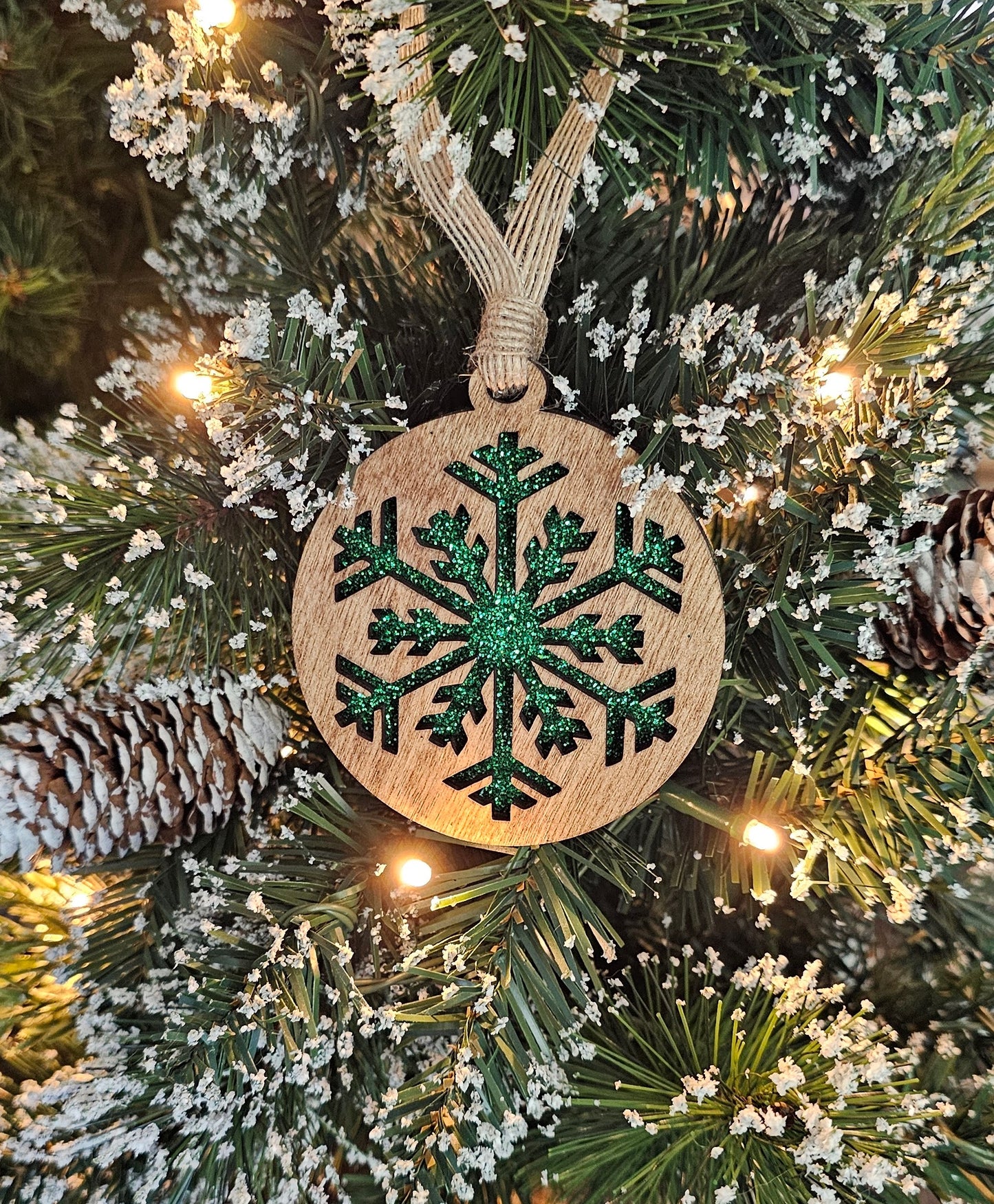 Wood/Glitter Ornaments - Snowflake