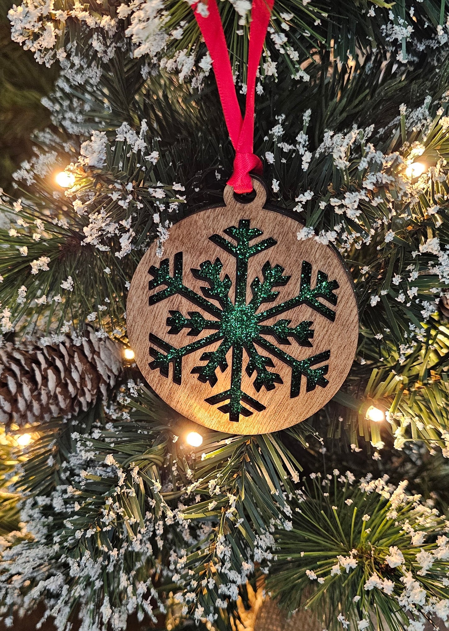 Wood/Glitter Ornaments - Snowflake