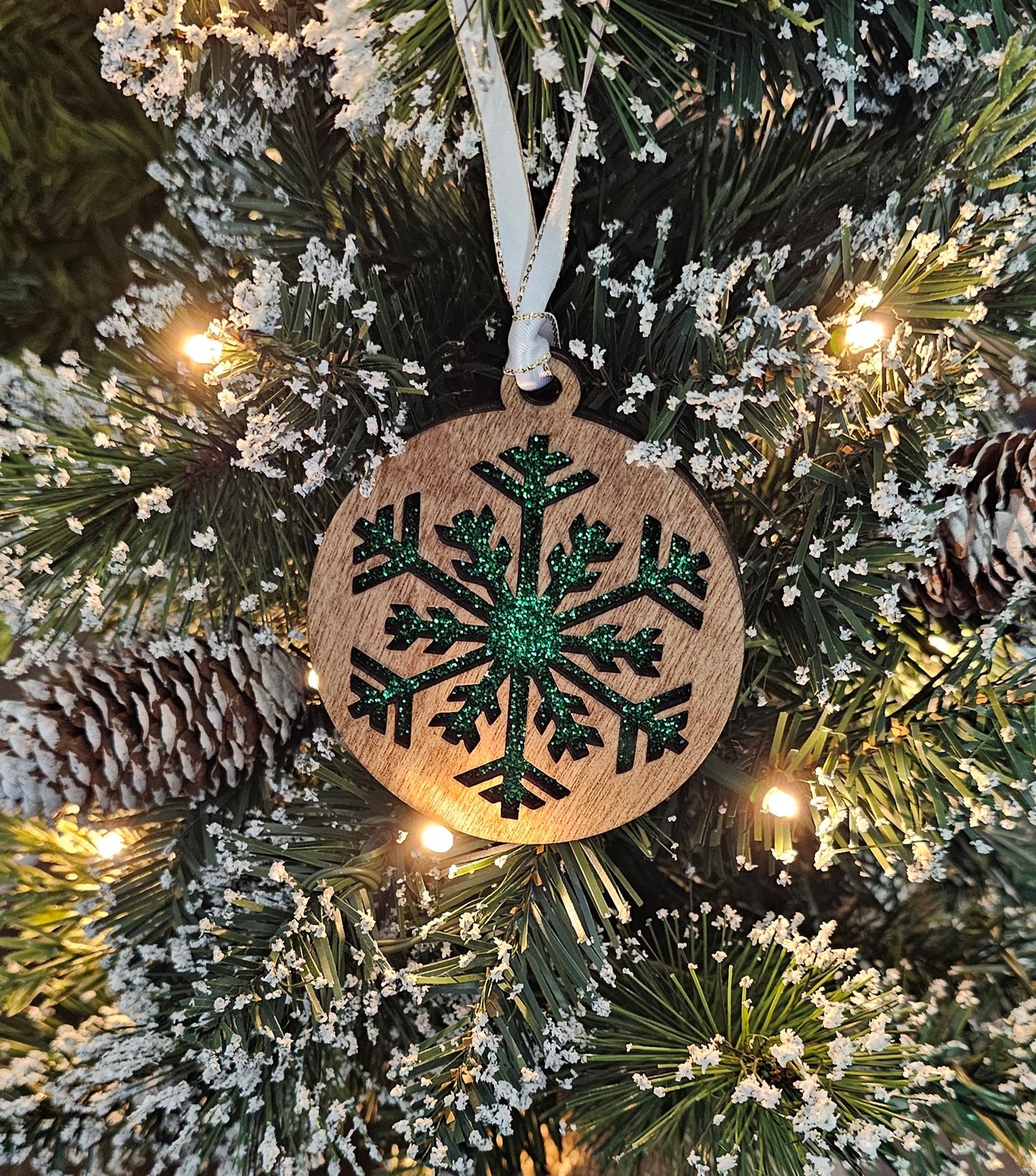 Wood/Glitter Ornaments - Snowflake