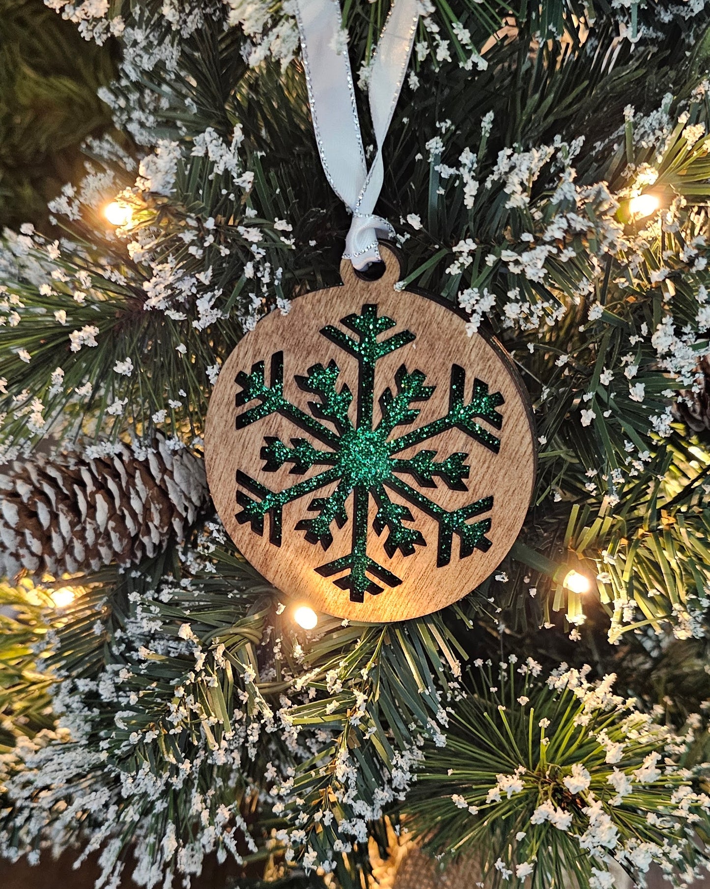 Wood/Glitter Ornaments - Snowflake