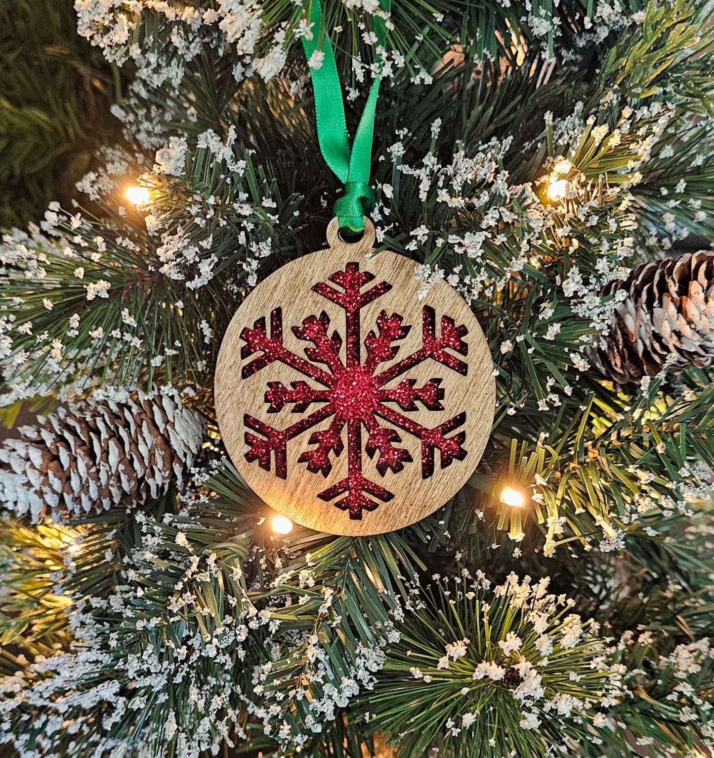 Wood/Glitter Ornaments - Snowflake