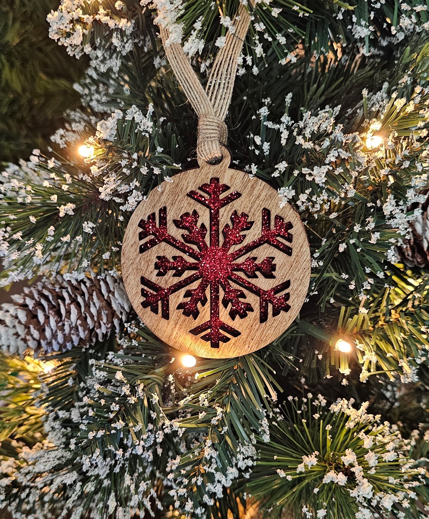 Wood/Glitter Ornaments - Snowflake