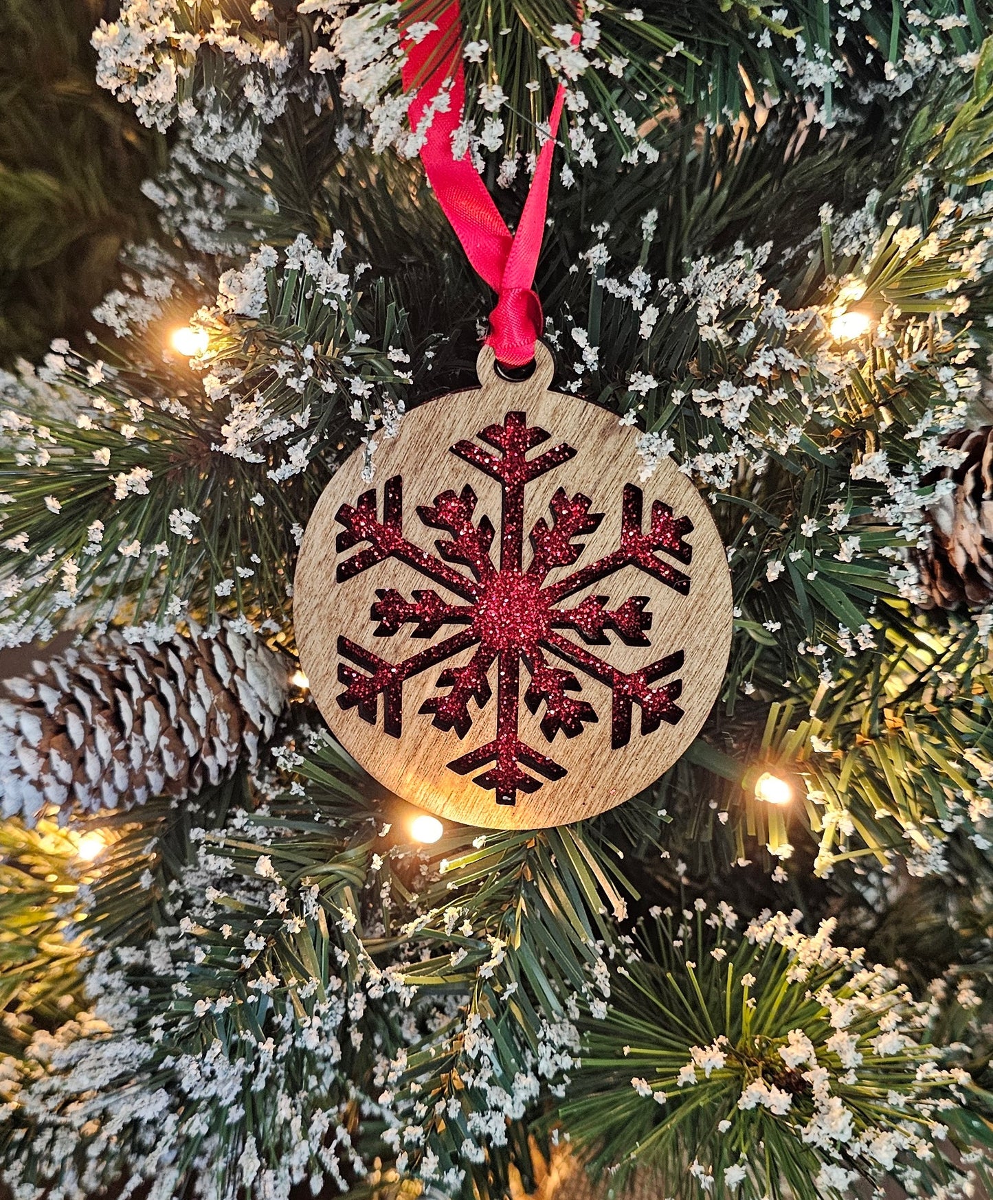 Wood/Glitter Ornaments - Snowflake