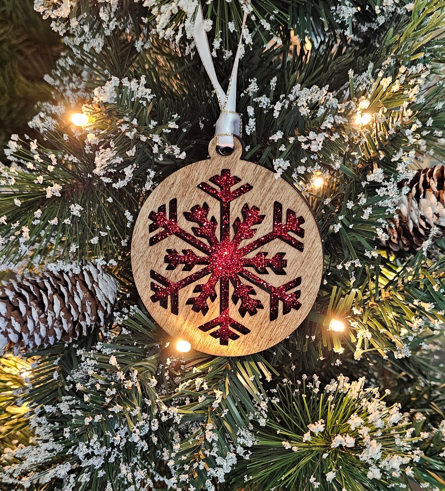 Wood/Glitter Ornaments - Snowflake