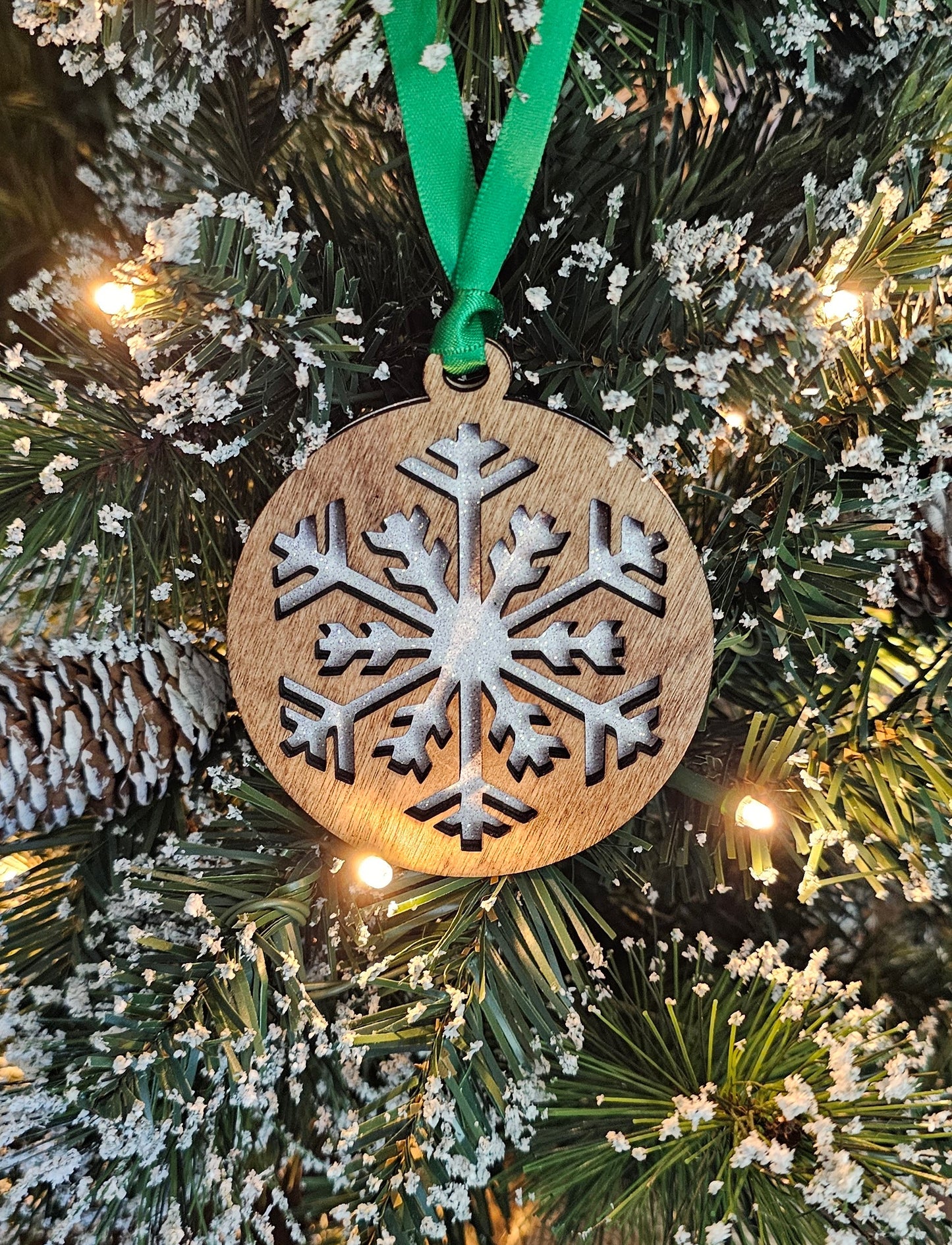 Wood/Glitter Ornaments - Snowflake