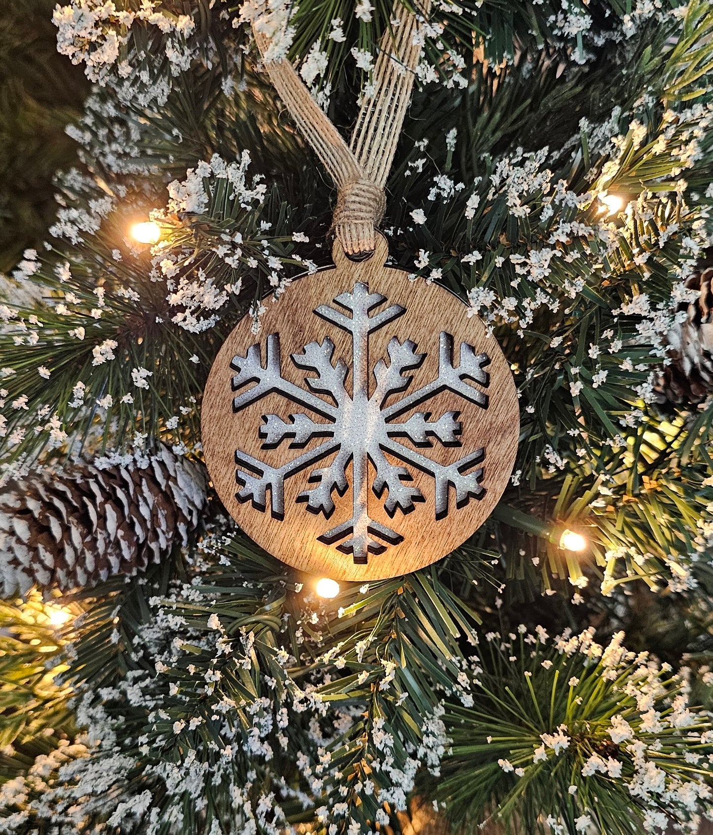 Wood/Glitter Ornaments - Snowflake