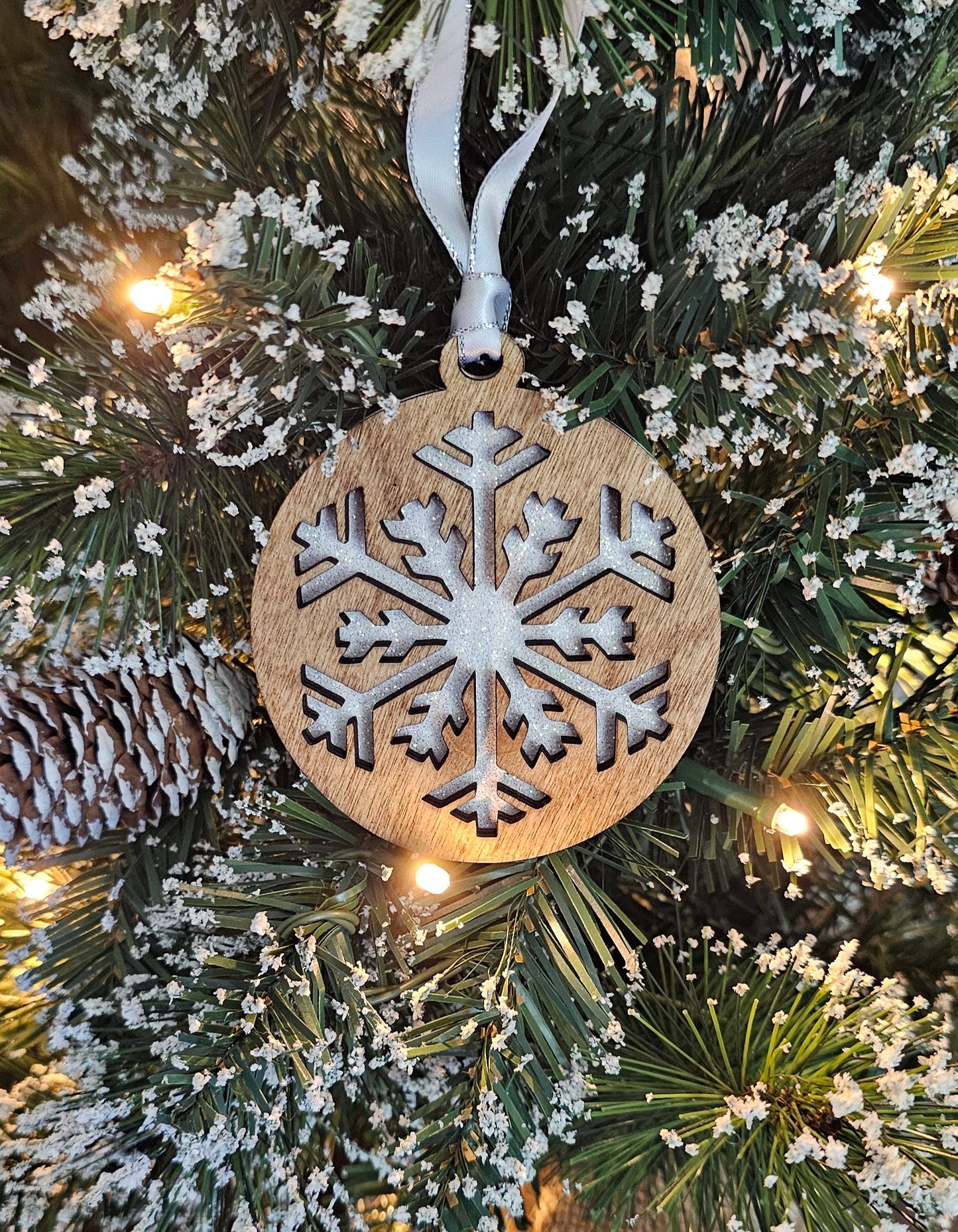 Wood/Glitter Ornaments - Snowflake