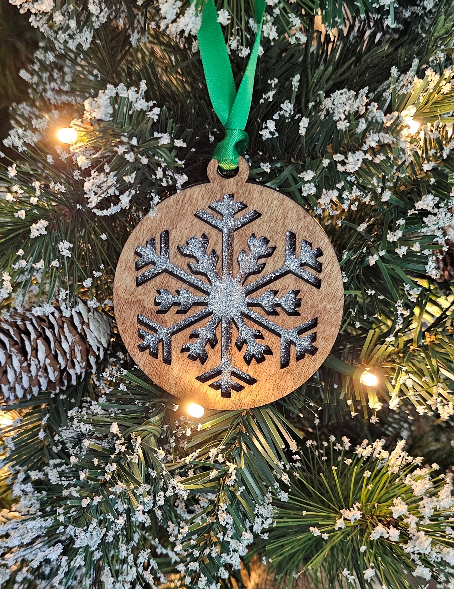 Wood/Glitter Ornaments - Snowflake