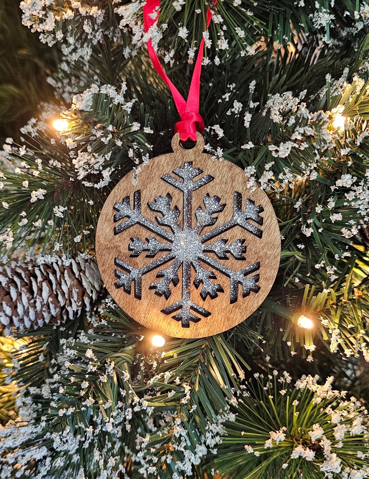 Wood/Glitter Ornaments - Snowflake