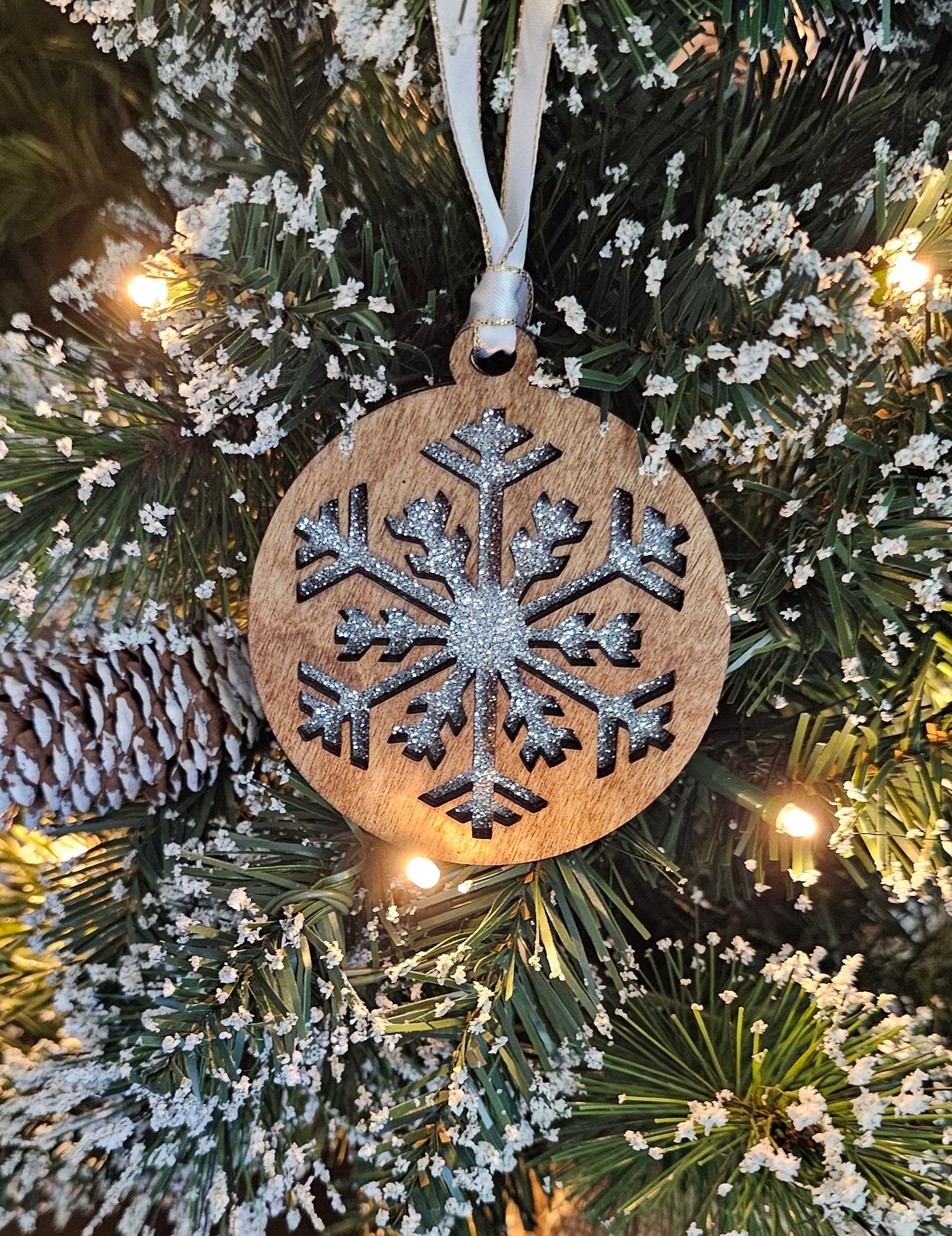 Wood/Glitter Ornaments - Snowflake