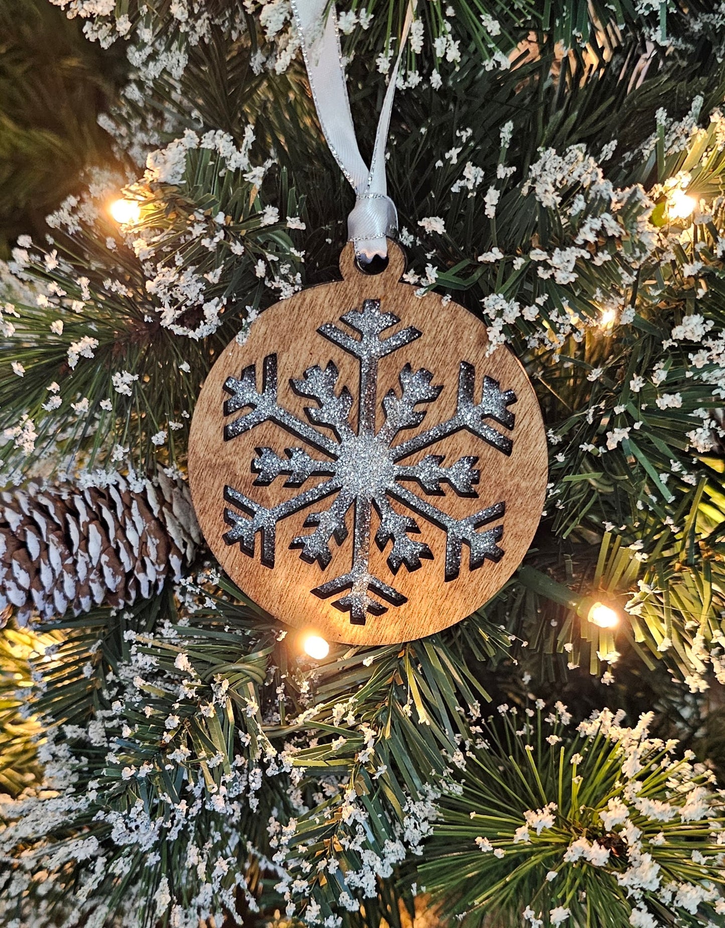 Wood/Glitter Ornaments - Snowflake