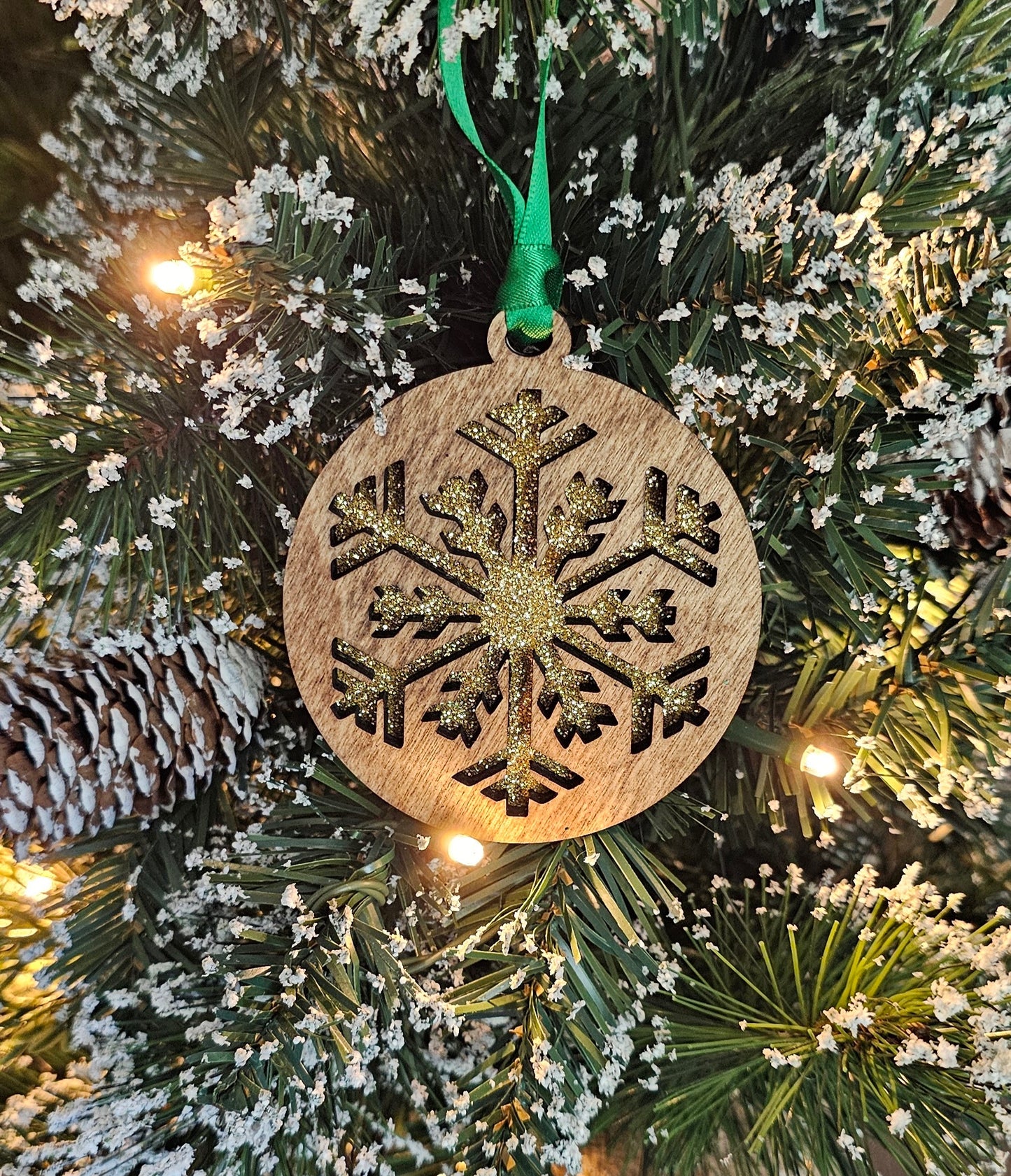 Wood/Glitter Ornaments - Snowflake