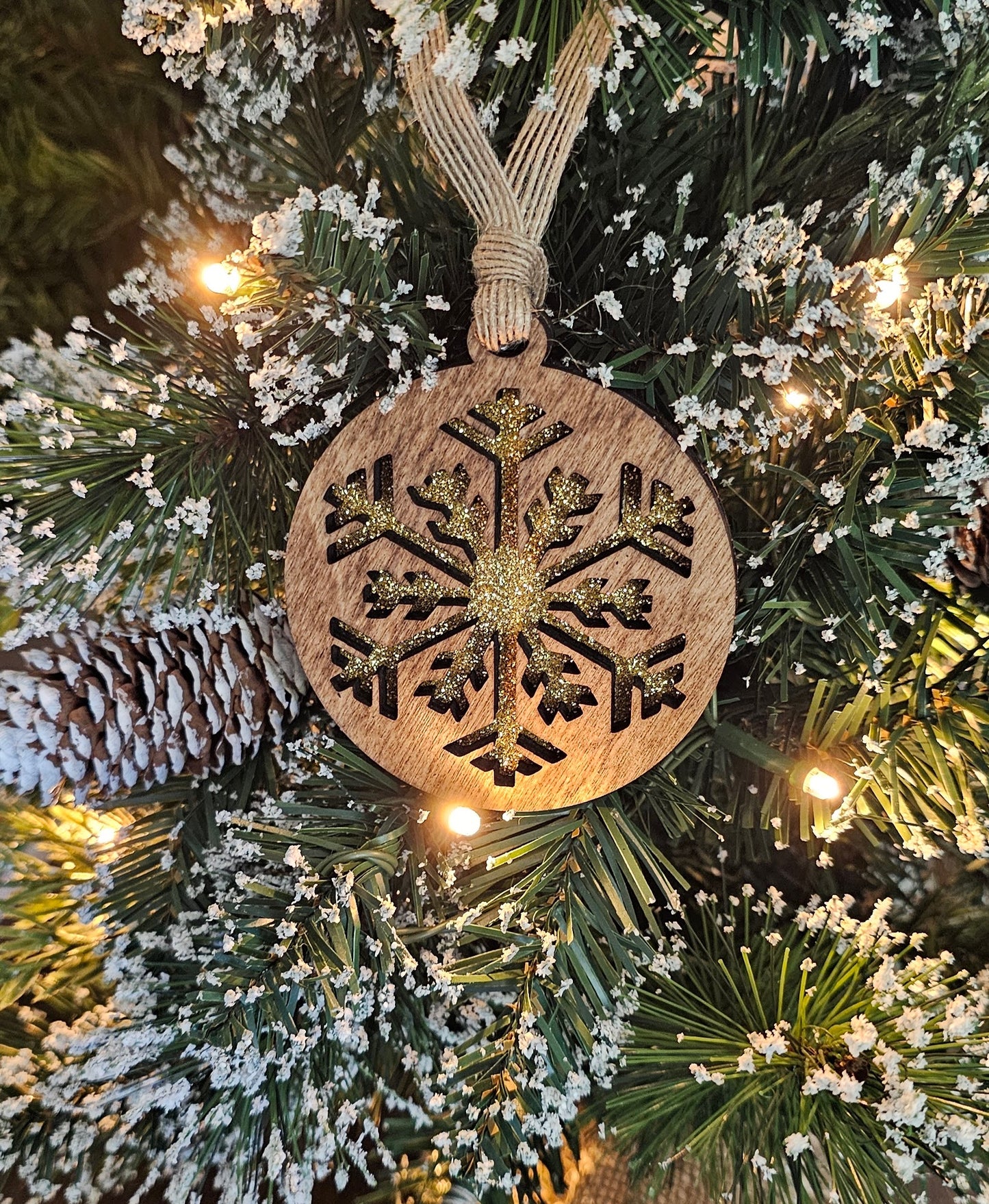 Wood/Glitter Ornaments - Snowflake