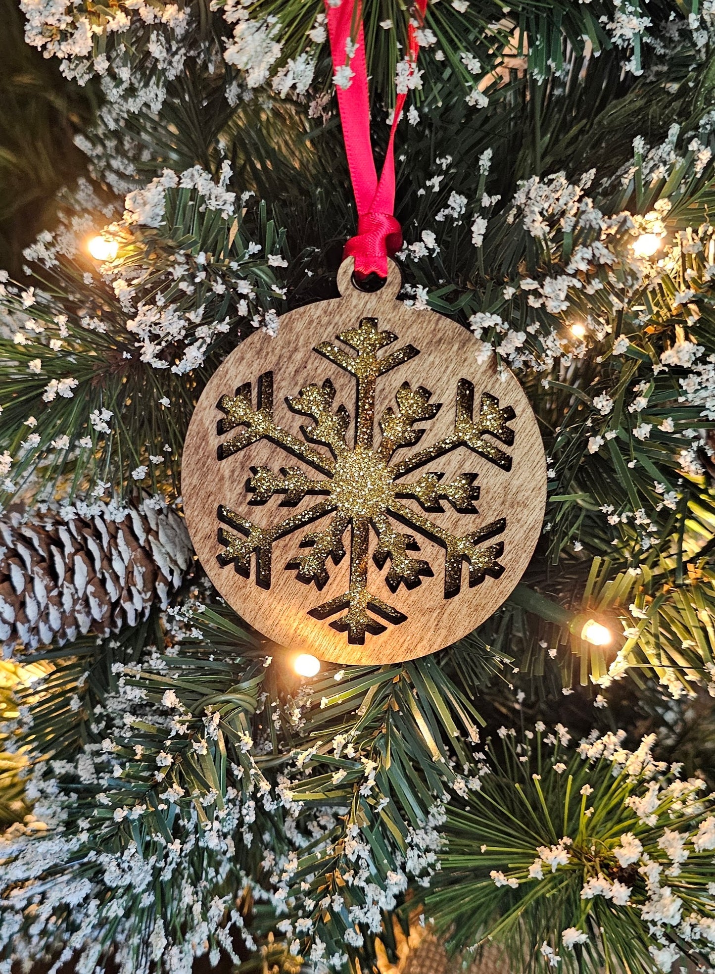 Wood/Glitter Ornaments - Snowflake