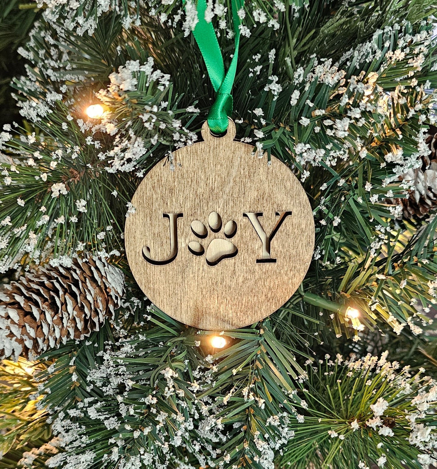 Wood/Glitter Ornaments - Joy with Dog/Cat Paw