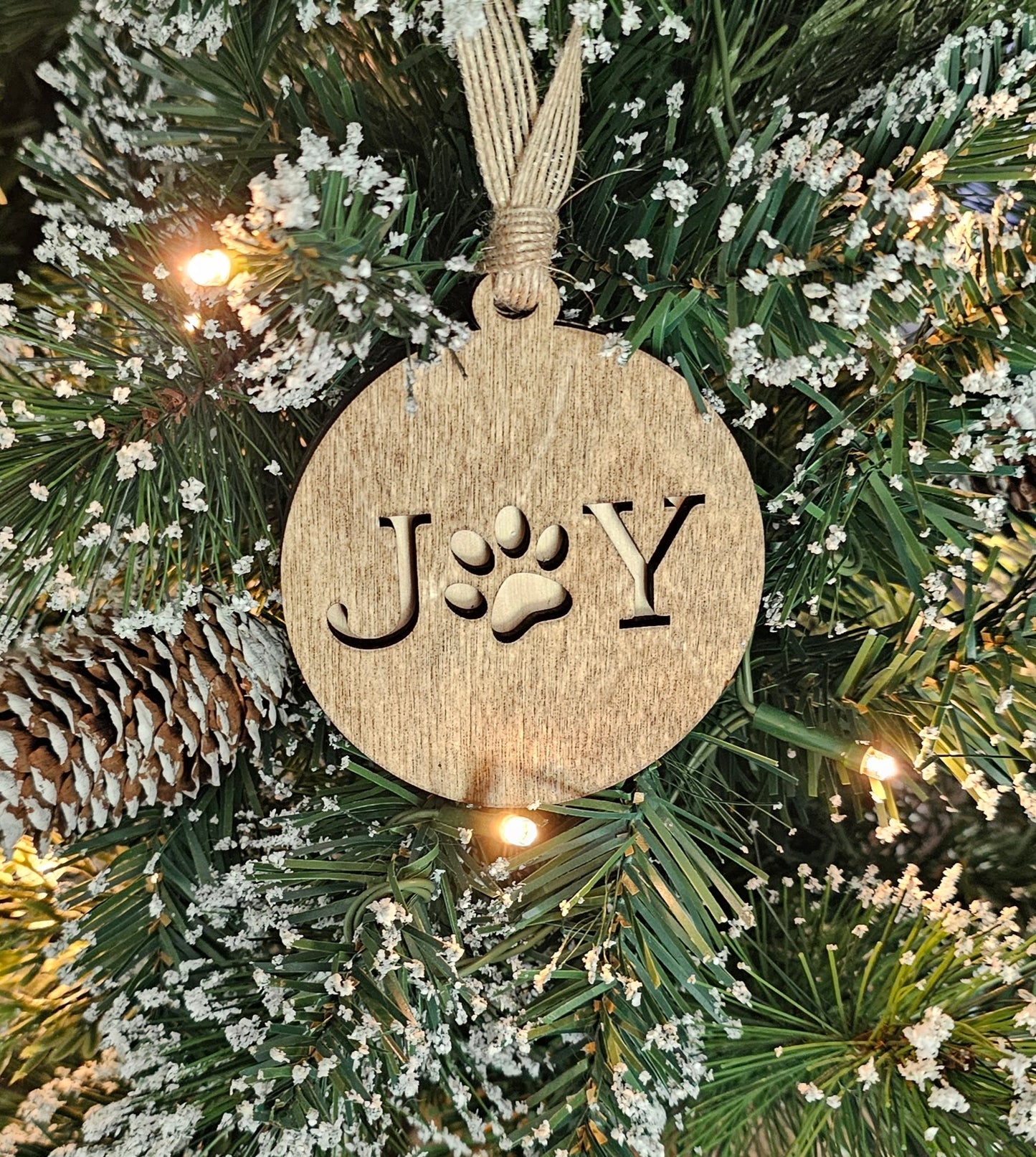 Wood/Glitter Ornaments - Joy with Dog/Cat Paw