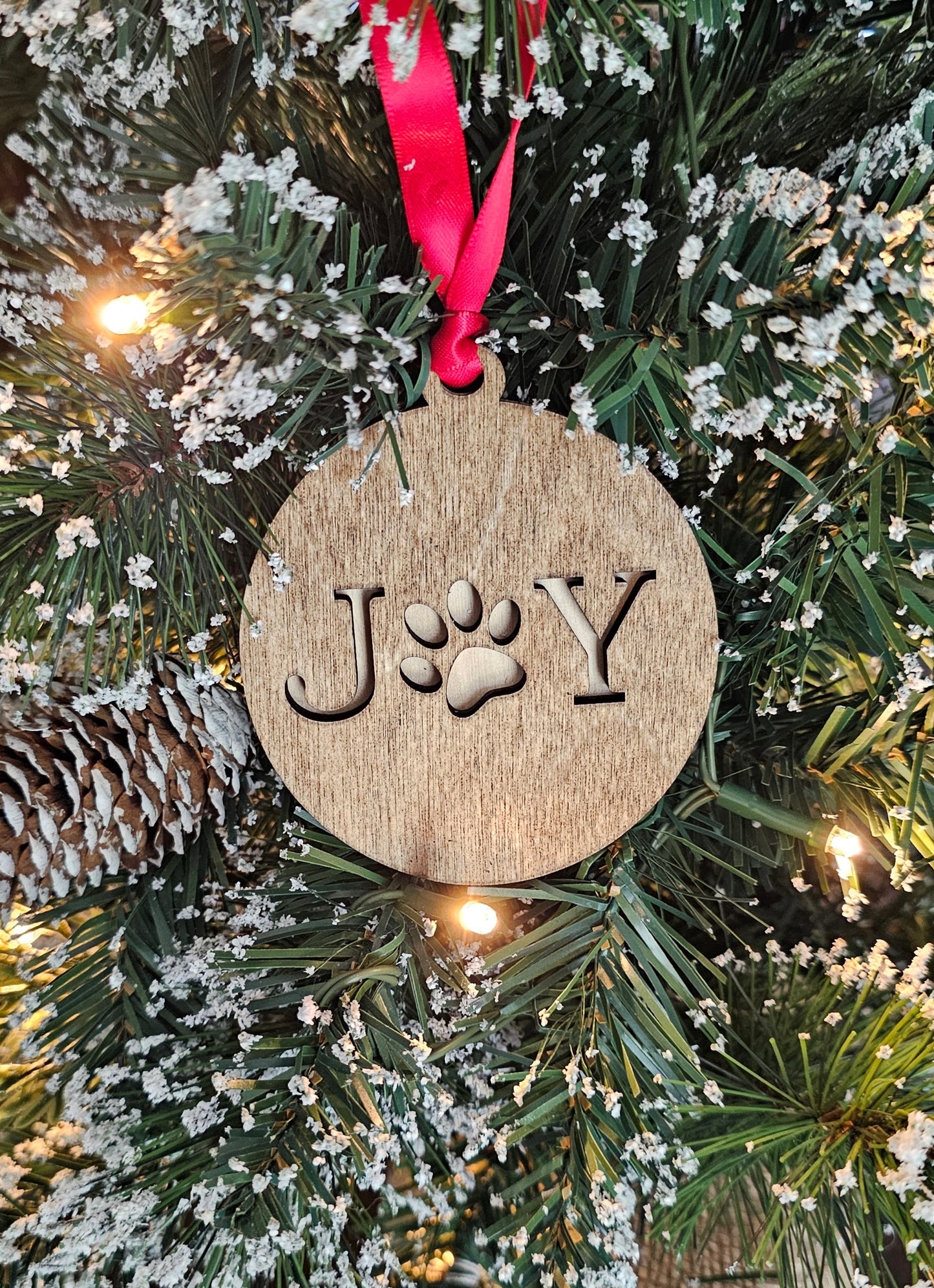 Wood/Glitter Ornaments - Joy with Dog/Cat Paw