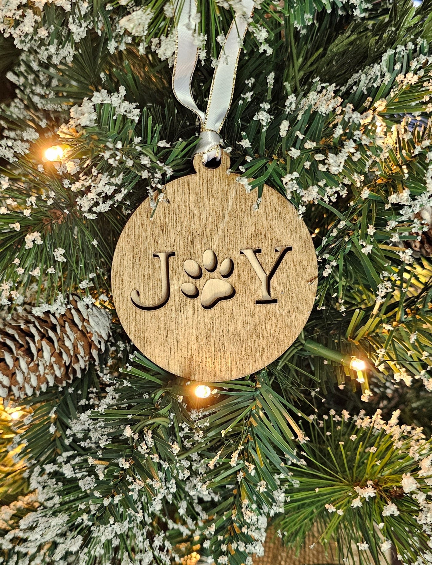 Wood/Glitter Ornaments - Joy with Dog/Cat Paw