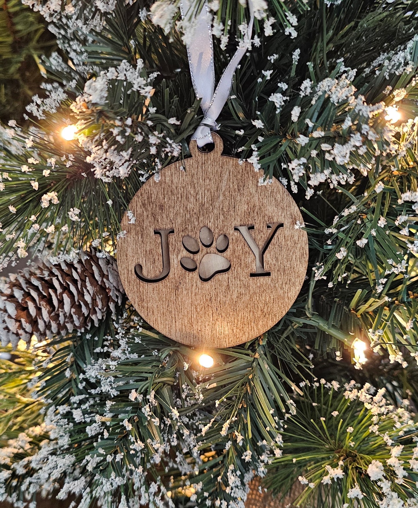 Wood/Glitter Ornaments - Joy with Dog/Cat Paw